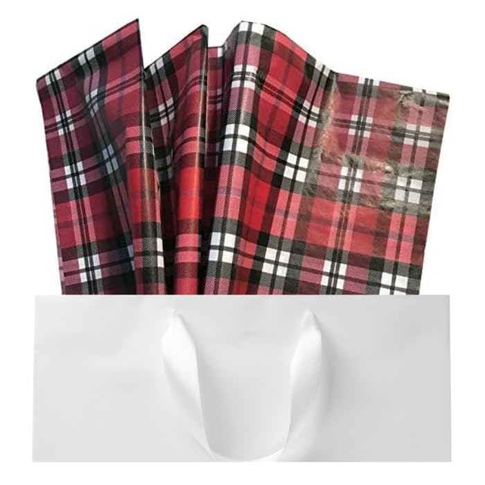 Christmas Gift Wrap Tissue Paper - Classic Red Tartan Plaid Design, 24 Large 20x30 Inch Sheets, Decorative Wrapping Paper for Holiday Presents, Party Favors & Gift Bags