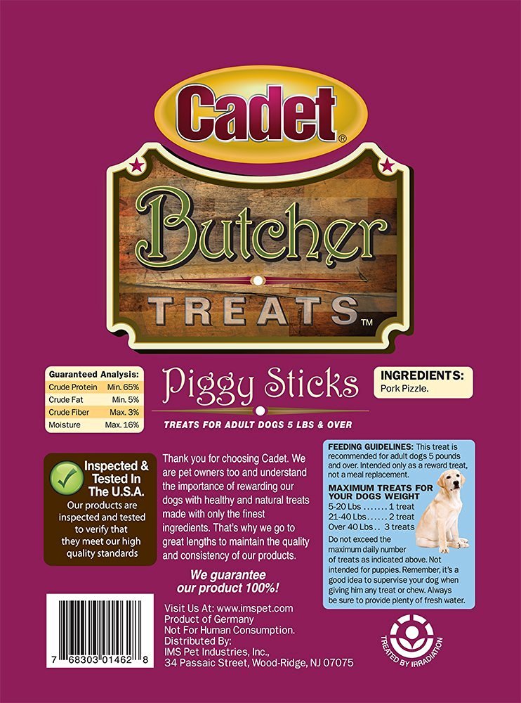 (3 Pack) Cadet Piggy Sticks Natural Dog Treats - 6oz Each - All-Natural Pork Chews for Dogs - Perfect for Training, Chewing & Dental Health