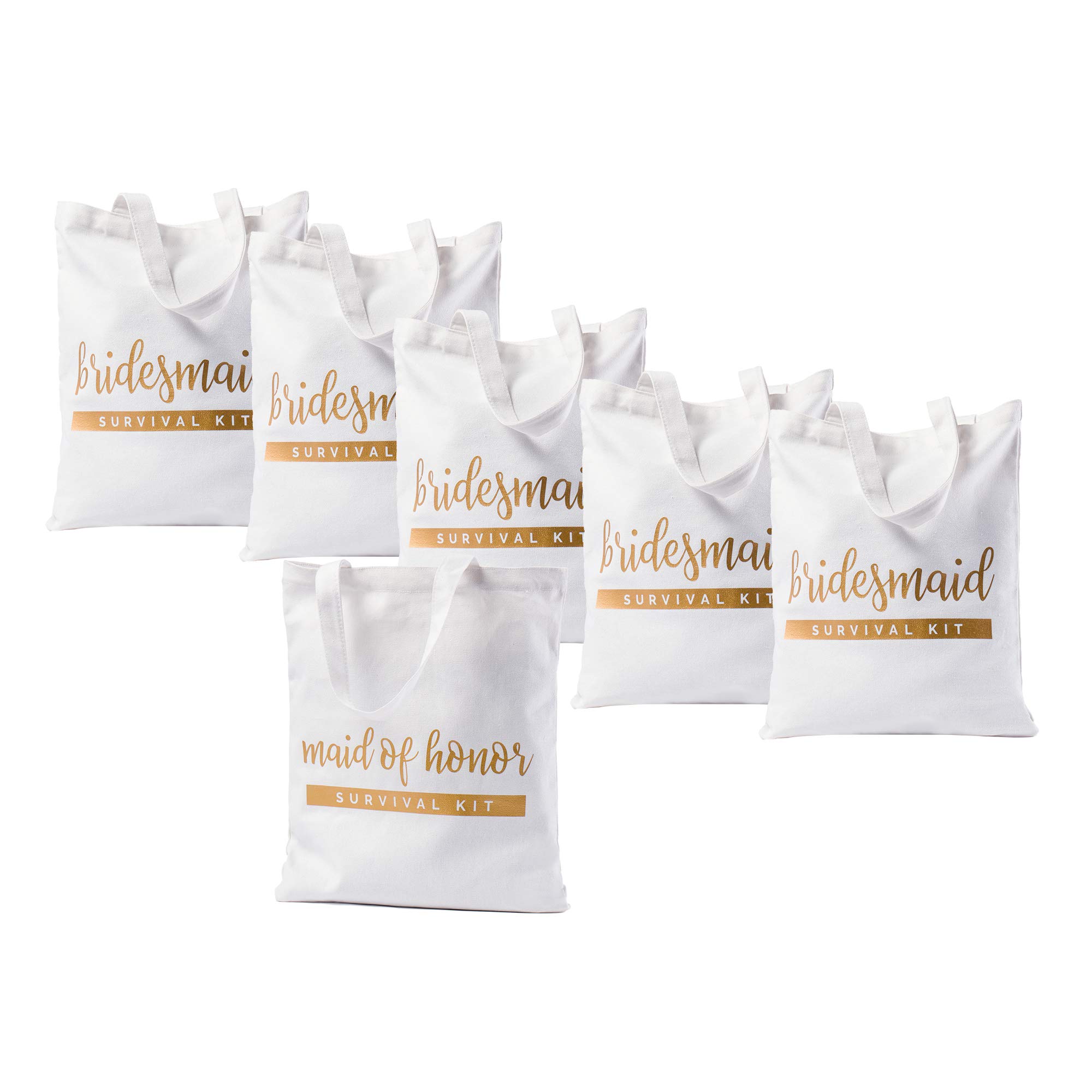Pop Fizz Designs Bridesmaid Tote Bags - Pack of 6 Wedding Party Gifts for Bridesmaids, Maid of Honor & Bride - Perfect for Bachelorette Parties, Bridal Showers & Wedding Day Essentials