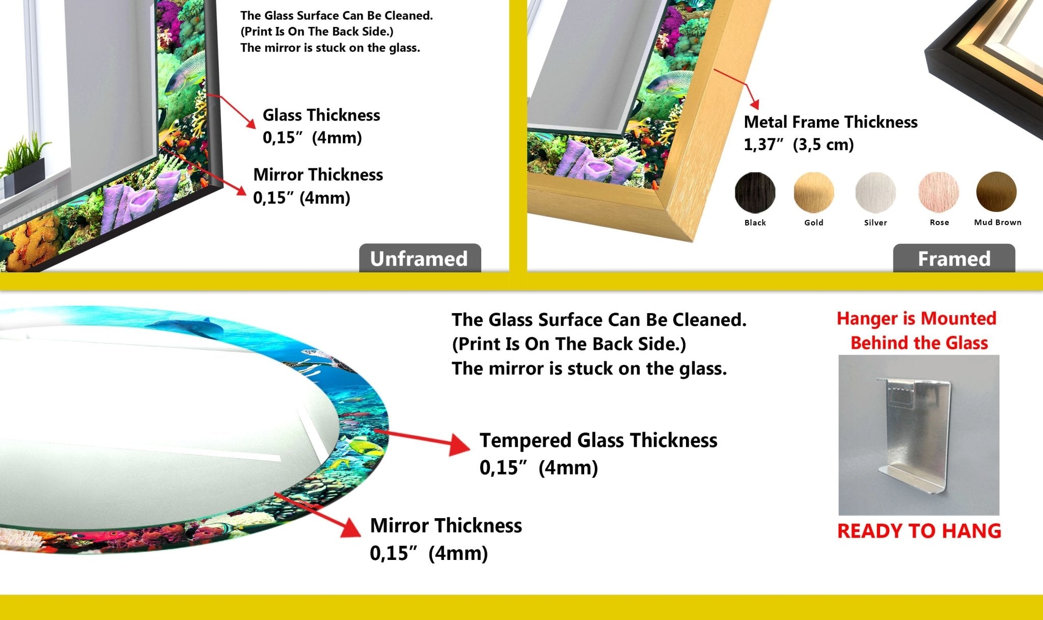 Stylish Aquarium Wall Mirror for Home & Office Decor - Enhance Your Space with a Unique Reflective Design