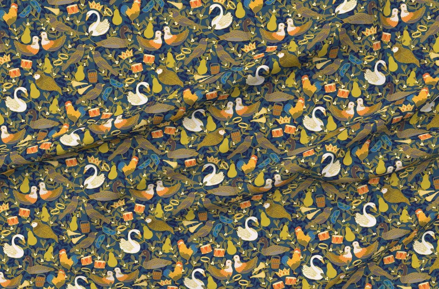 Christmas Pears & Turtle Doves Printed Minky Fabric by The Yard - Soft Plush Fabric for Sewing Baby Blankets, Quilt Backing & DIY Crafts - Perfect for Holiday Decor & Gift Making