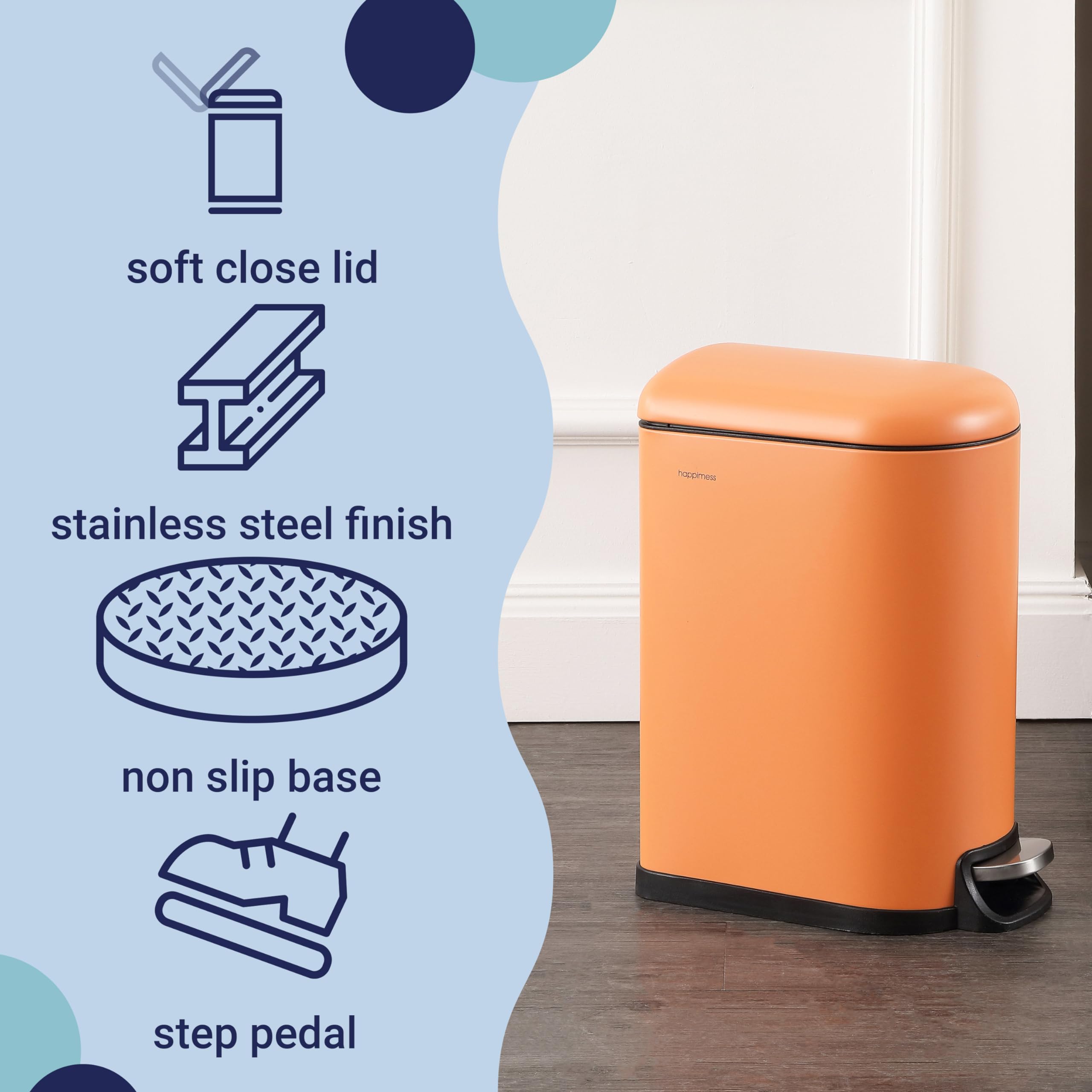 Happimess HPM1009K Roland Mini 2.6-Gallon Step Trash Can with Soft-Close Lid - Fingerprint Resistant, Modern Minimalist Design for Kitchen, Bathroom, Office & Home - Perfect for Small Spaces & Waste Disposal