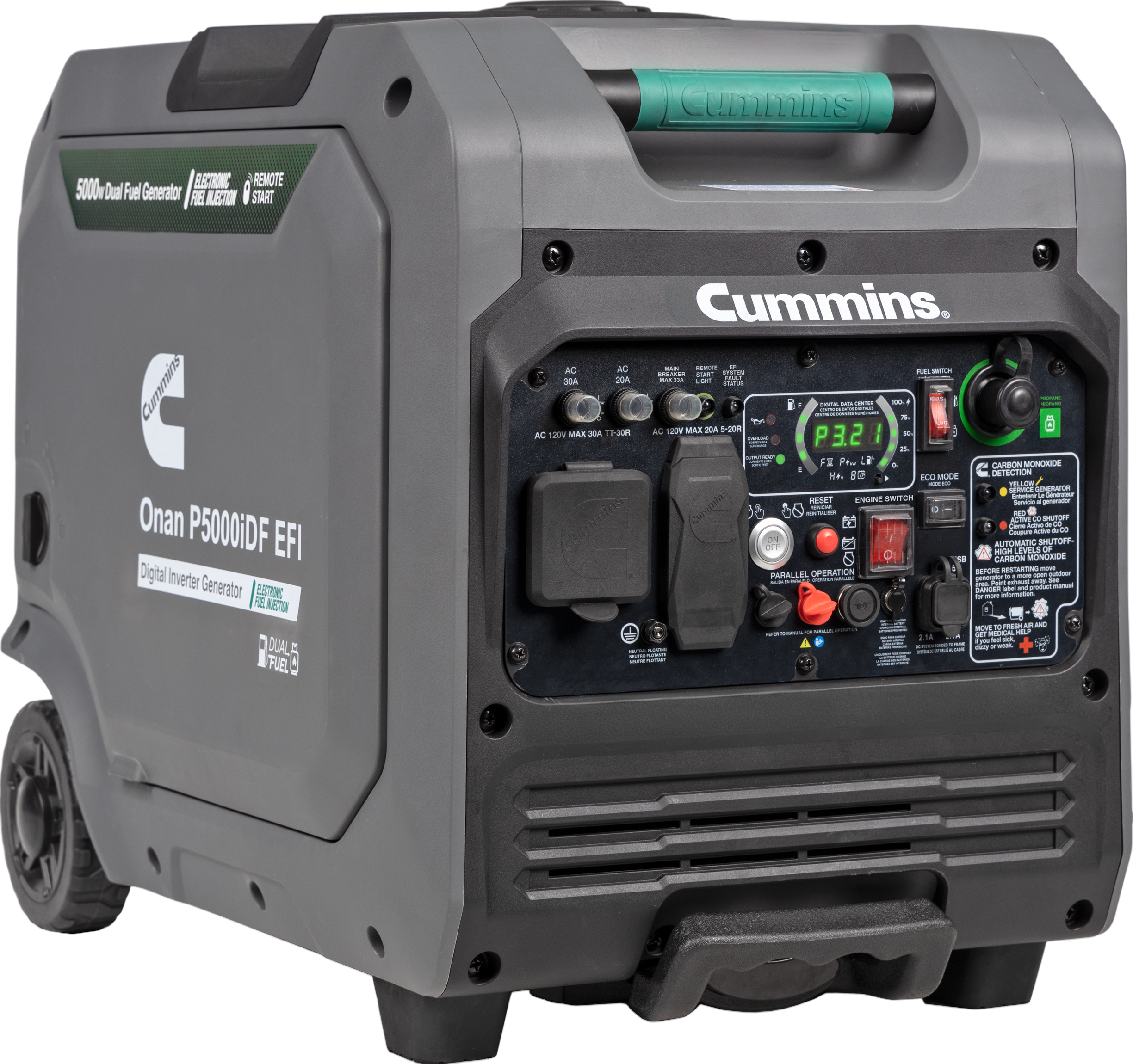 Cummins Onan P5000iDF EFI 3900W/5000W Dual Fuel Inverter Generator - Gas & Propane Powered with CO Alert & Remote Start - Perfect for Camping, RV Trips & Emergency Power Backup