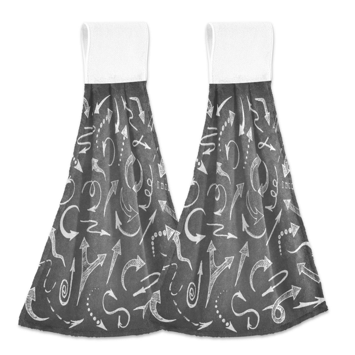 Emelivor Super Absorbent Kitchen Hand Towels with Hanging Loop - 12'' x 17'' Blackboard Arrow Design Dishcloths Set of 2 - Soft Dish Wipe Cloth for Drying Dishes, Cleaning Countertops & Kitchen Decor