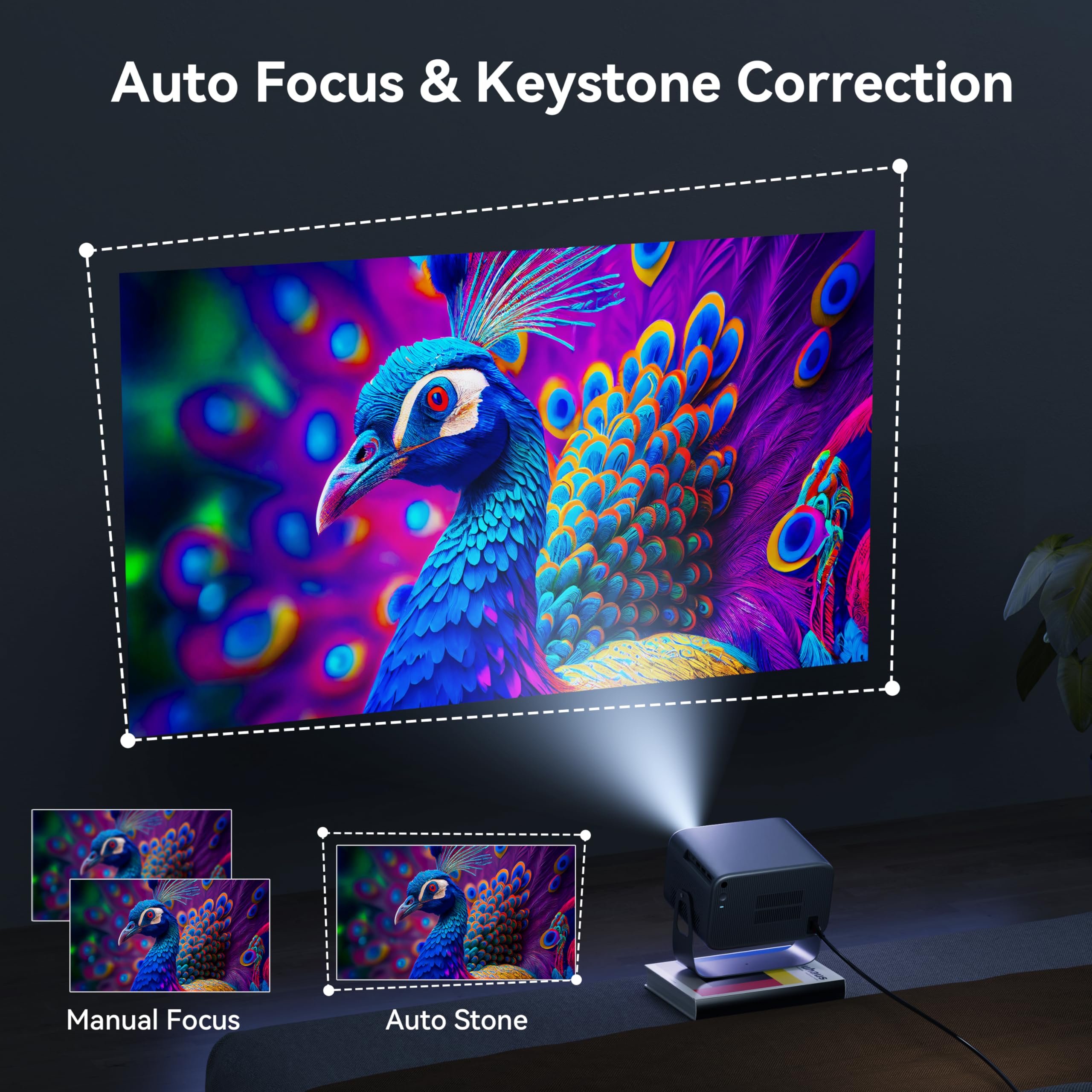 Polocsh 4K WiFi Bluetooth Projector - 600 ANSI Lumens, Auto Keystone, 360° Adjustable Stand & Electric Focus, Native 1080P Portable Outdoor Movie Projector for iPhone Android TV Stick HDMI USB - Perfect for Home Theater, Backyard Movies, Gaming & Presentations