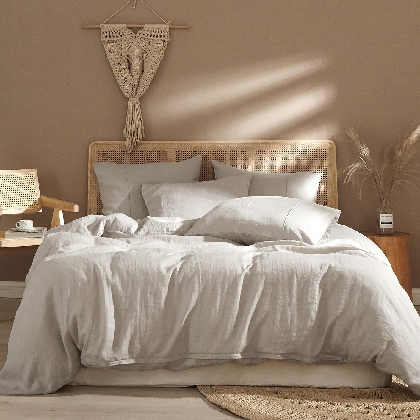 Ivellow 100% Washed French Flax Linen Duvet Cover Set King Size - Soft, Breathable & Cooling Natural Linen Bedding (1 Duvet Cover + 2 Pillowcases) for Luxury Bedroom & Guest Room Decor