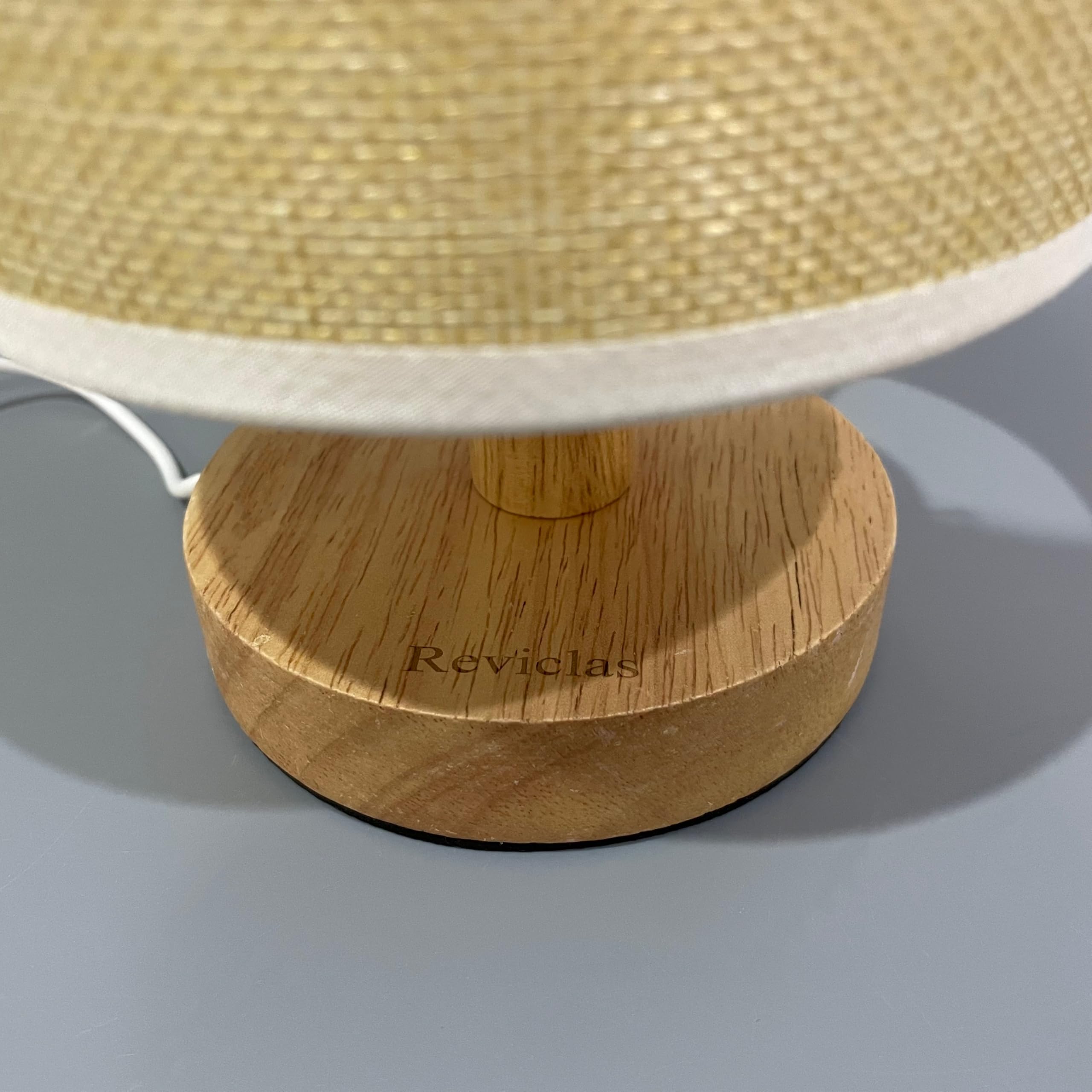 Reviclas LED Desk Lamp with Linen Shade & Wood Base - Adjustable Brightness for Home Office, Study, Reading & Bedroom Lighting