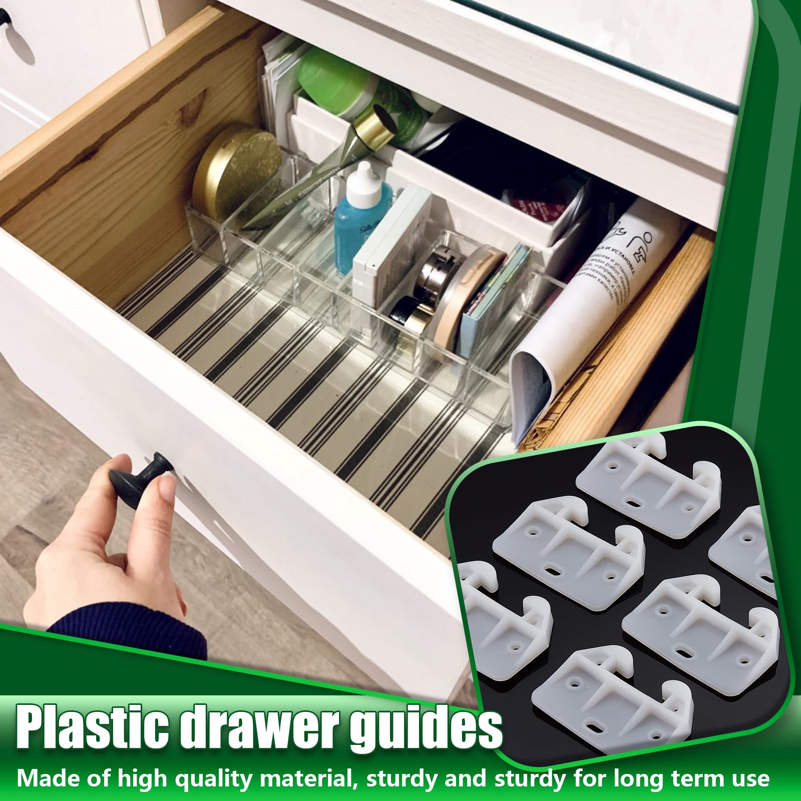 8-Piece White Plastic Drawer Slides - Heavy Duty Cabinet Drawer Guides for Dressers, Closets & Furniture Repair - Smooth Gliding Replacement Slides for Home Organization & DIY Projects