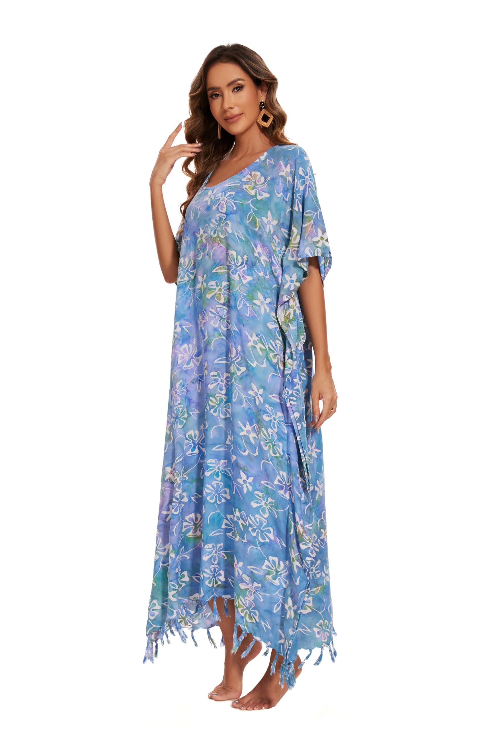 Beautybatik Moss Green Women's Hand Blocked Batik Rayon Caftan - Boho Maxi Dress for Plus Size (XL to 4X) | Perfect for Beach Cover-Up, Summer Loungewear & Vacation Outfits