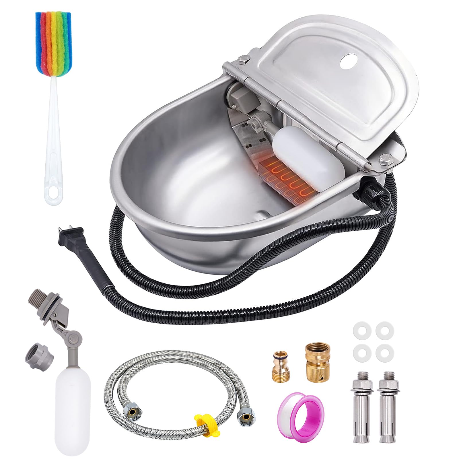 Automatic Heated Dog Water Bowl with Float Valve - Large Outdoor Heated Pet Waterer for Dogs, Cats, Rabbits, Horses & Chickens - Thermal Bowl for Winter Livestock Care - Perfect for Barns, Kennels & Backyards