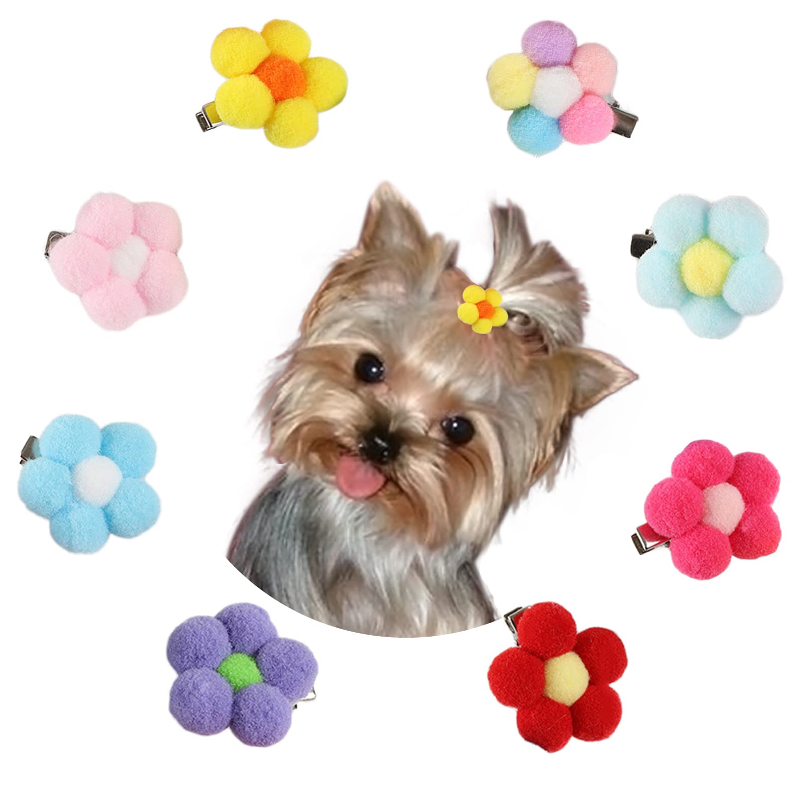 Cute Small Dog Hair Clips & Bows - Floral Fur Ball Barrettes for Puppies & Cats | Alligator Hair Clips for Pet Grooming, Birthday Parties & Special Occasions