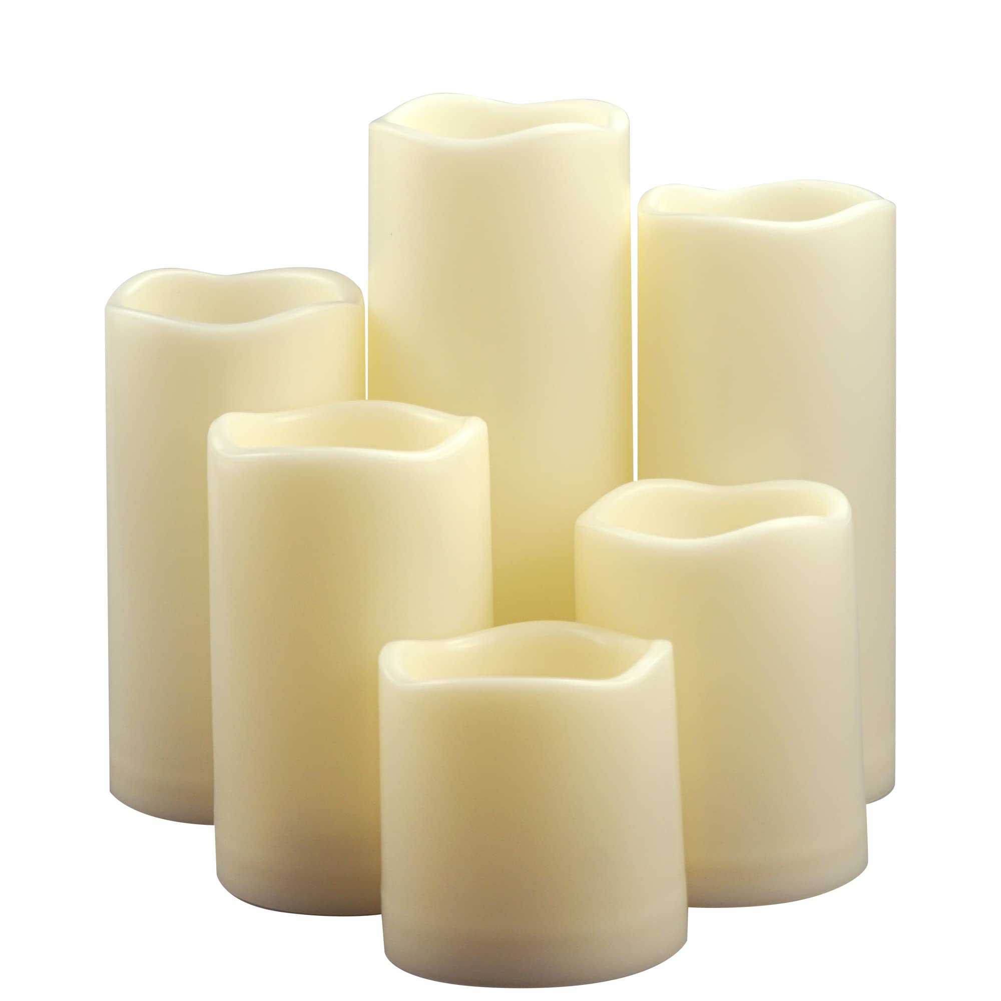 Waterproof Flameless LED Pillar Candles - Battery Operated with Timer, Realistic Flickering Flame Effect - 6 Pack White Plastic Candles for Outdoor Lanterns, Garden, Wedding & Christmas Decorations - Perfect for Patio, Porch, Centerpieces and Holiday Displays