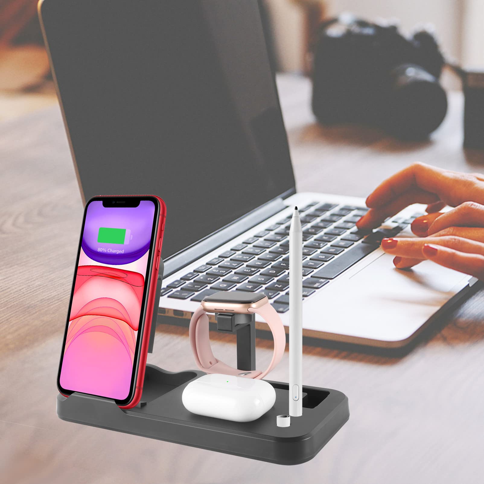 3-in-1 Fast Wireless Charging Station for iPhone 15/14/13/12, Samsung S23/S22/S21, AirPods Pro - Foldable Adjustable Stand with LED Indicator for Home, Office & Travel