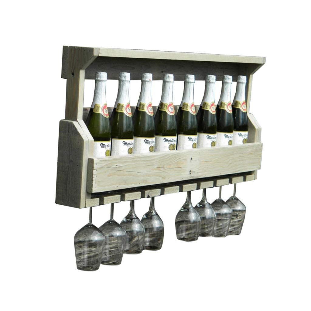 European Retro Wall Mounted Pine Wood Wine Rack - Ivory White Hanging Wine Glass Holder Shelf for Kitchen, Bar, Restaurant (54x13x42cm) | Space-Saving Wine Storage Solution for Small Kitchens & Home Bars