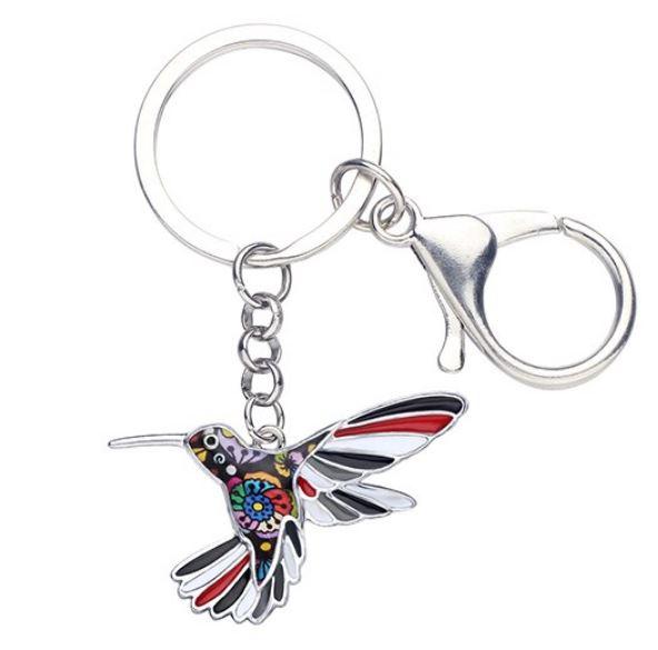 Happy Hummingbird Enamel Pendant Key Ring - Cute Bird Charm Keychain for Women, Unique Gift Idea for Her - Perfect for Keys, Bags & Backpacks