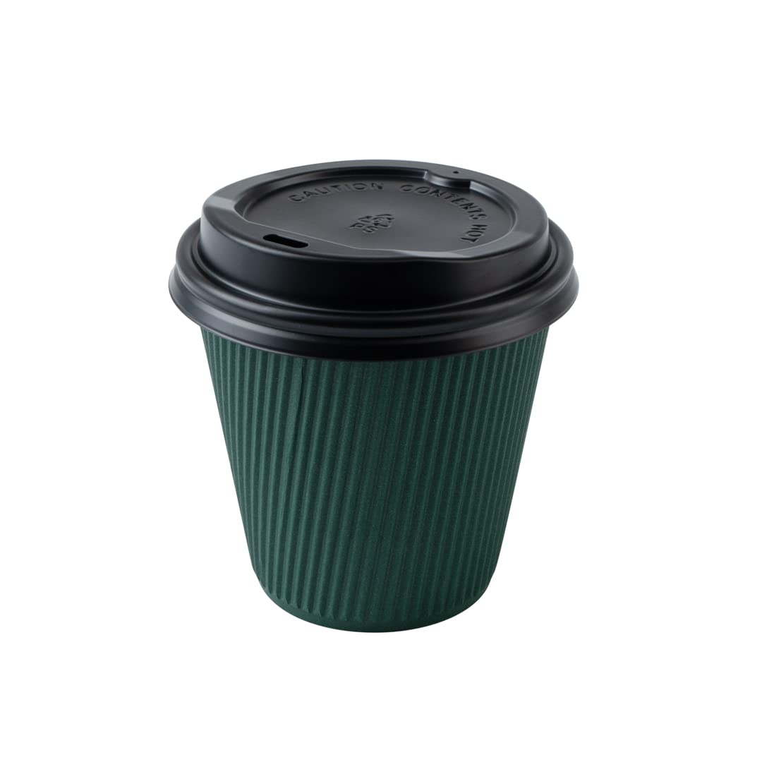 8oz Insulated Coffee Cups with Lids - 400 Pack Leakproof Ripple Wall Hot Cups | Eco-Friendly Disposable Paper Cups for Coffee, Tea, Hot Chocolate & Lattes | Perfect for Cafes, Offices & Home Use