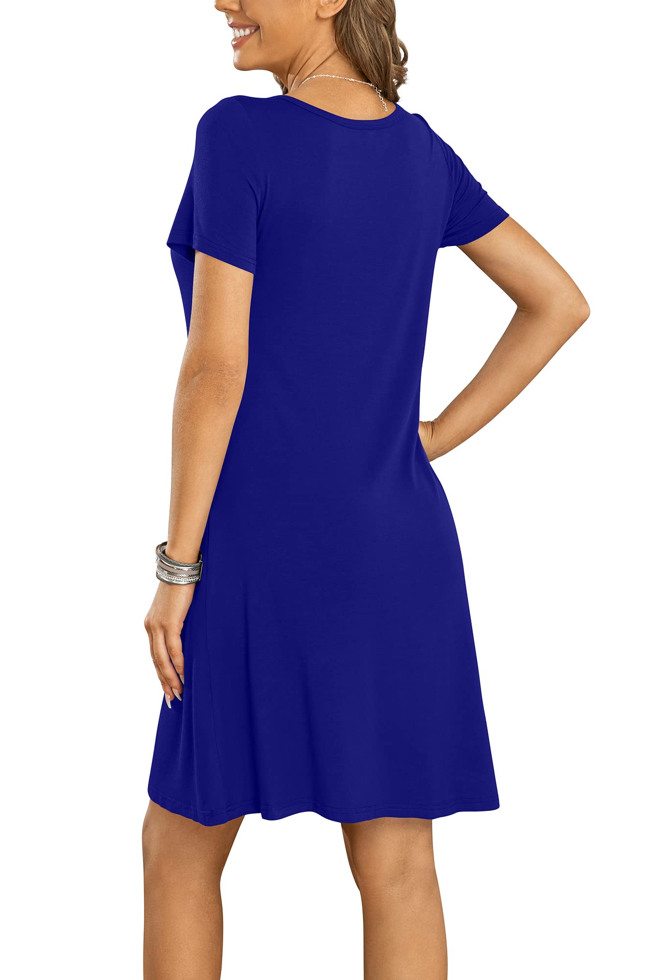 DUSDIMON Women's Summer Casual T-Shirt Dress - Short Sleeve Loose Fit Beach Cover Up Dress for Vacation, Pool Party & Everyday Wear