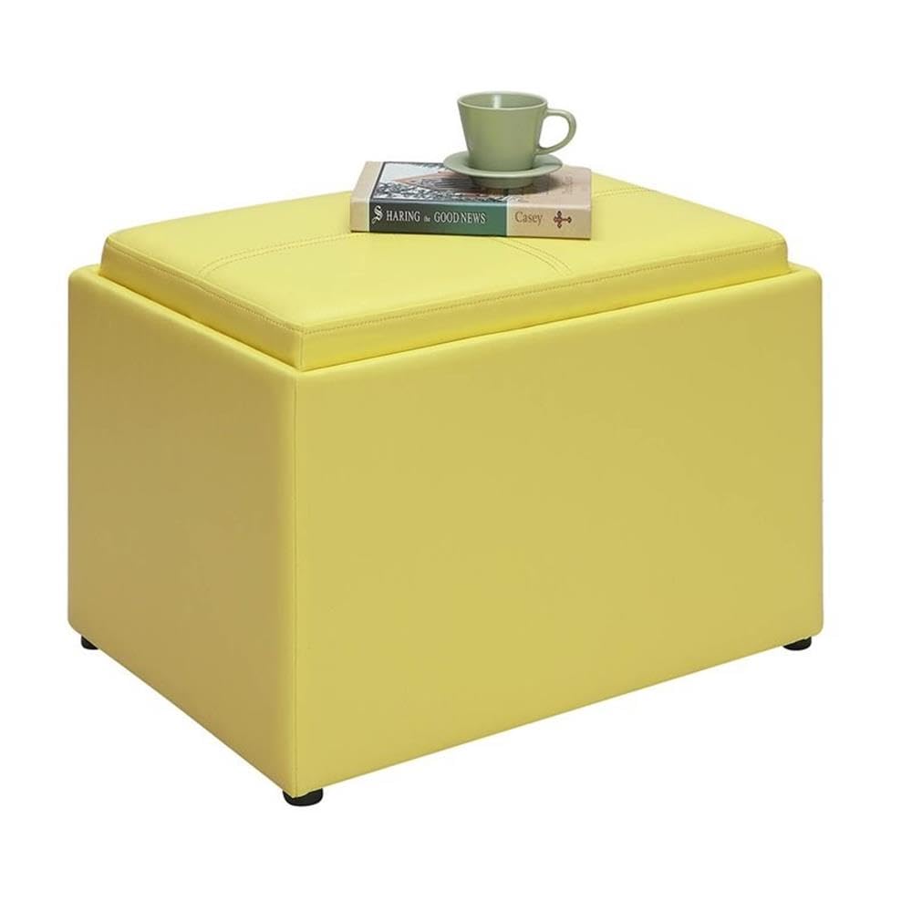 Pemberly Row Yellow Faux Leather Storage Ottoman - Accent Footrest with Hidden Storage Compartment | Perfect for Living Room, Bedroom & Home Decor