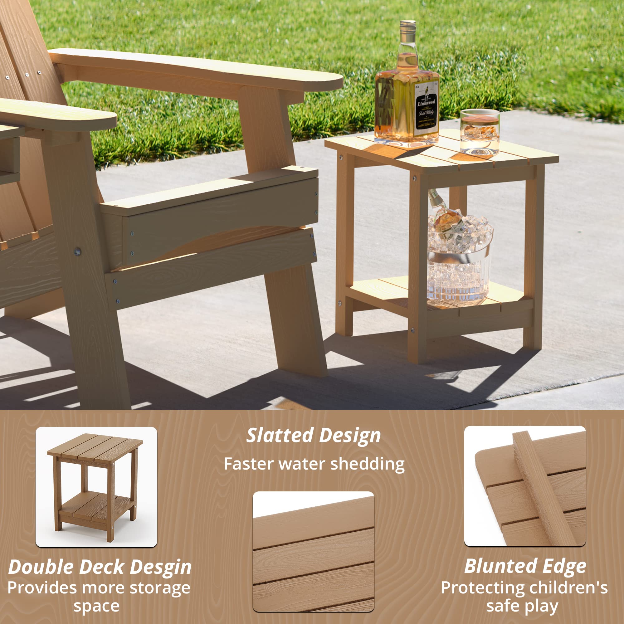 LUE BONA 2-Tier Brown HDPS Adirondack Outdoor Side Table - Weather Resistant Patio End Table for Garden, Pool, Porch & Deck - Perfect for Outdoor Relaxation & Entertaining