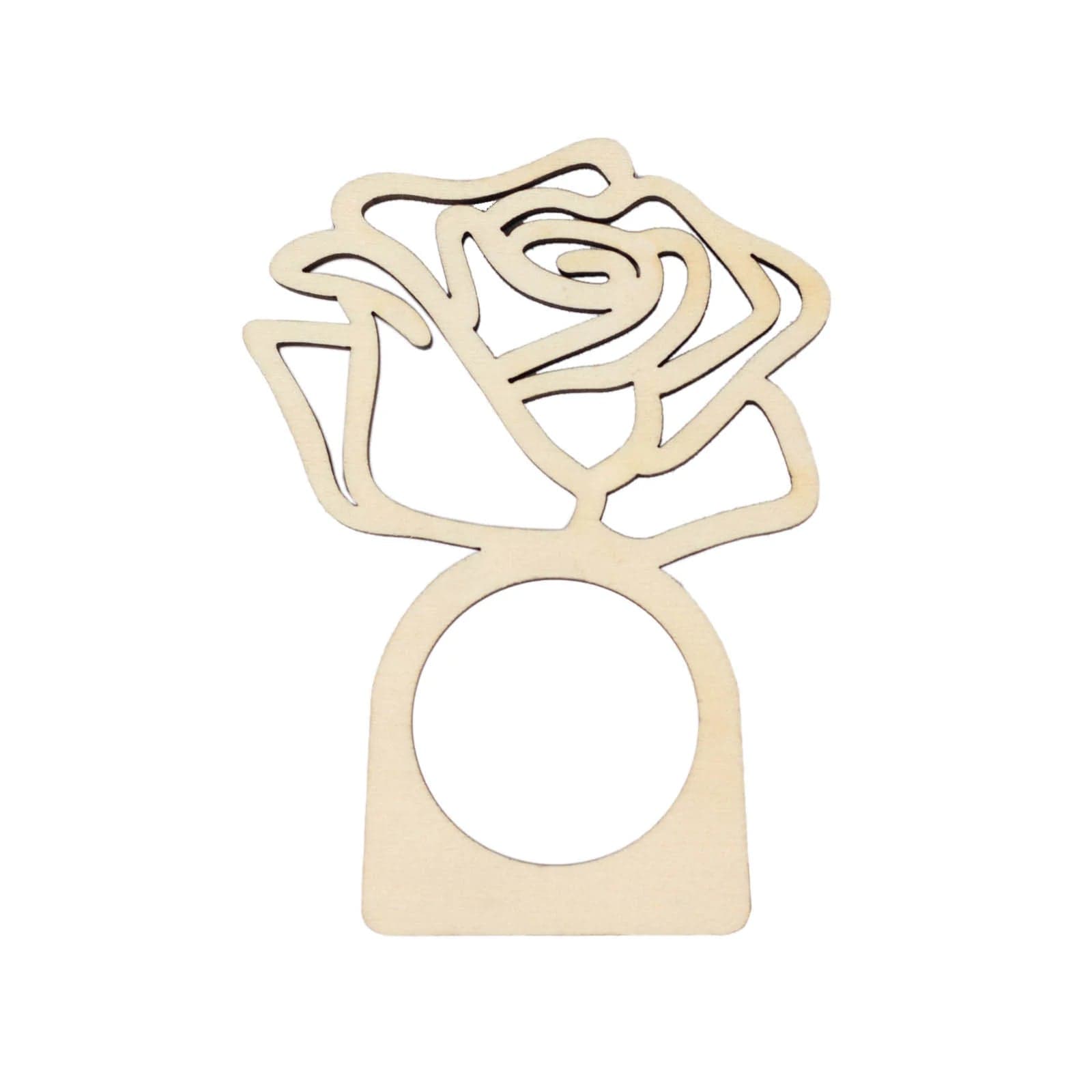 10 Pack Laser Cut Rose Design Wooden Napkin Rings - Natural Wood for Wedding, Party & Holiday Table Decor