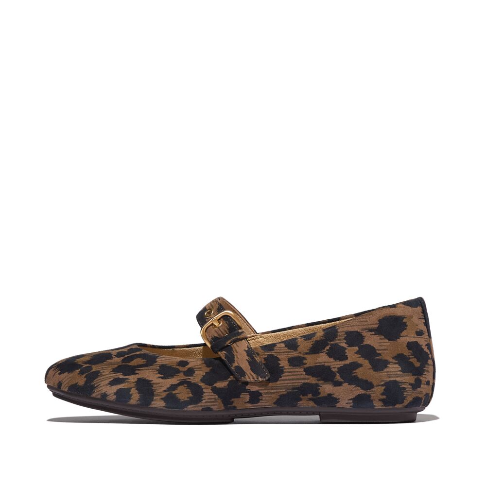 FitFlop Delicato Leopard Print Suede Mary Jane Shoes in Chocolate Mix - Comfortable & Stylish Women's Slip-Ons for Work, Walking & Casual Outfits