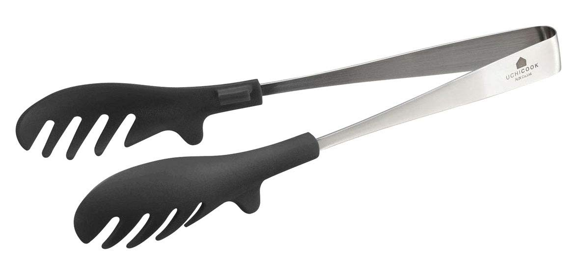 UchiCook Lockable Kitchen Tongs - 12 Inch Stainless Steel Cooking Tongs with Non-Slip Handle for Grilling, BBQ, Serving, and Salad Tossing (Red)