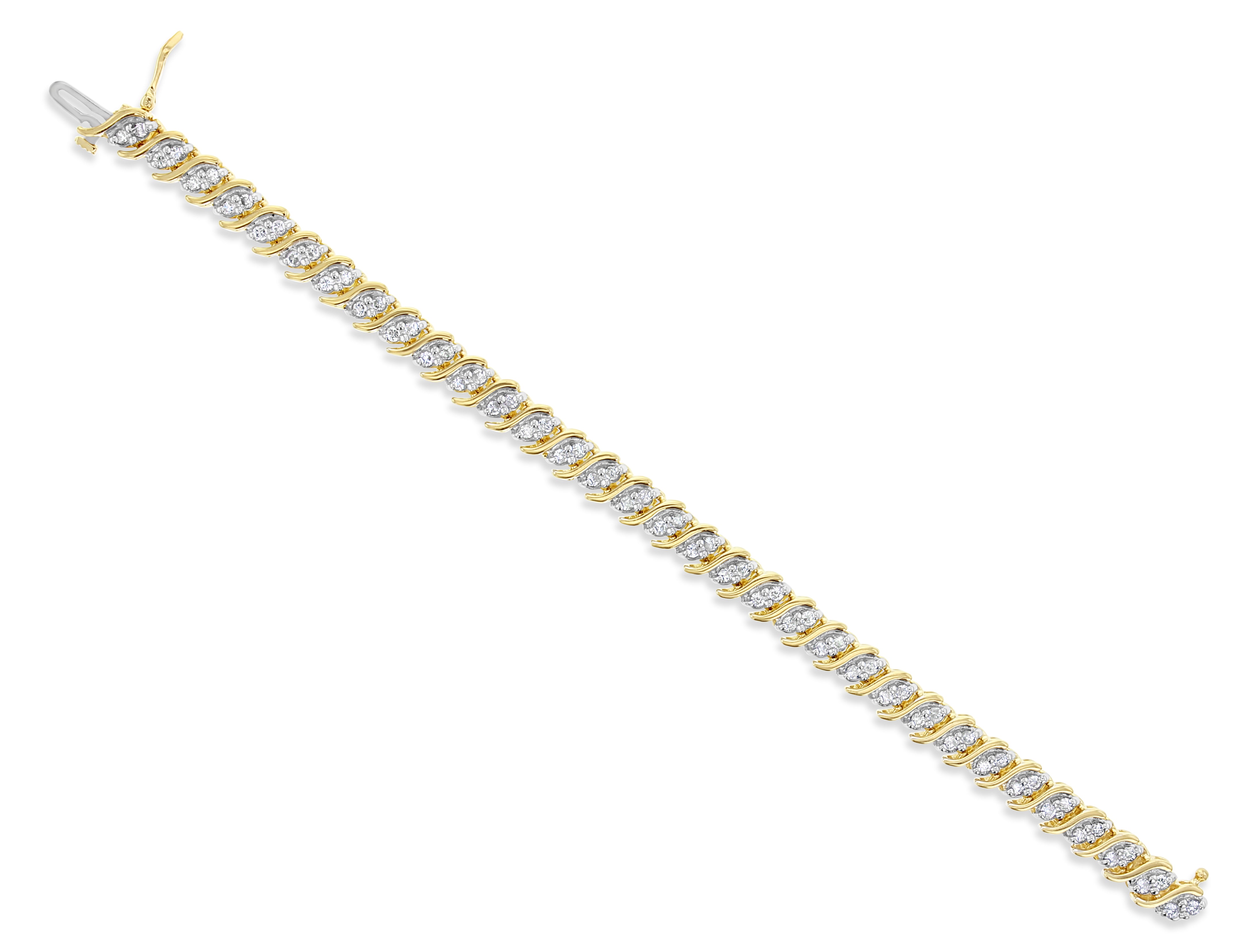 Elegant S-Shaped Diamond Tennis Bracelet - 2.10cttw 14K Yellow Gold for Women - Perfect for Weddings, Anniversaries & Special Occasions