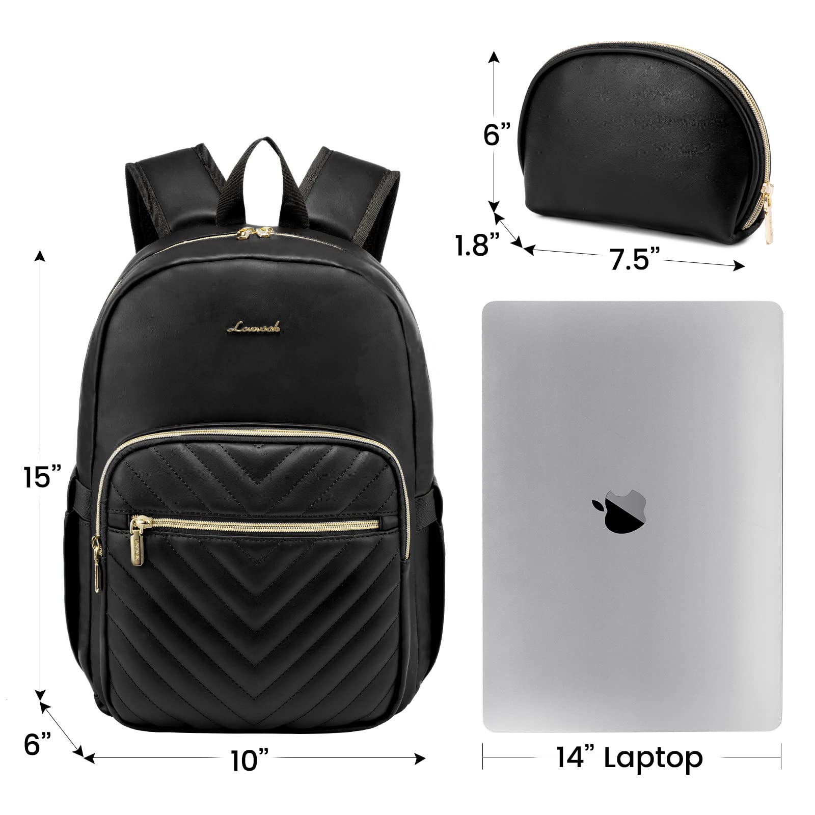LOVEVOOK Women's Waterproof Mini Backpack Purse - Lightweight Small Backpack Set of 2 (Black) - Perfect for Travel, Work, School & Daily Use