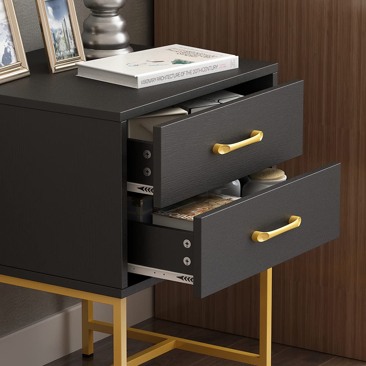 FUFU&GAGA 2-Drawer Tall Dresser with Metal Legs - Modern Storage Cabinet Organizer for Bedroom, Living Room, Closet | Space-Saving Entryway & Hallway Furniture (Black) - Perfect for Small Apartments & Dorm Rooms