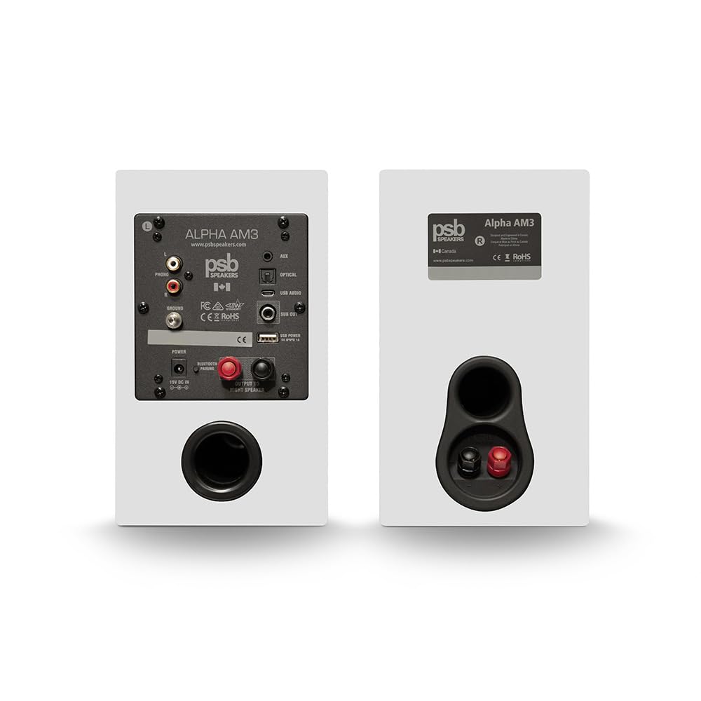 PSB Speakers Alpha AM3 Compact Powered Bluetooth Speakers with Phono Preamp - White | Perfect for Home Audio and Small Spaces