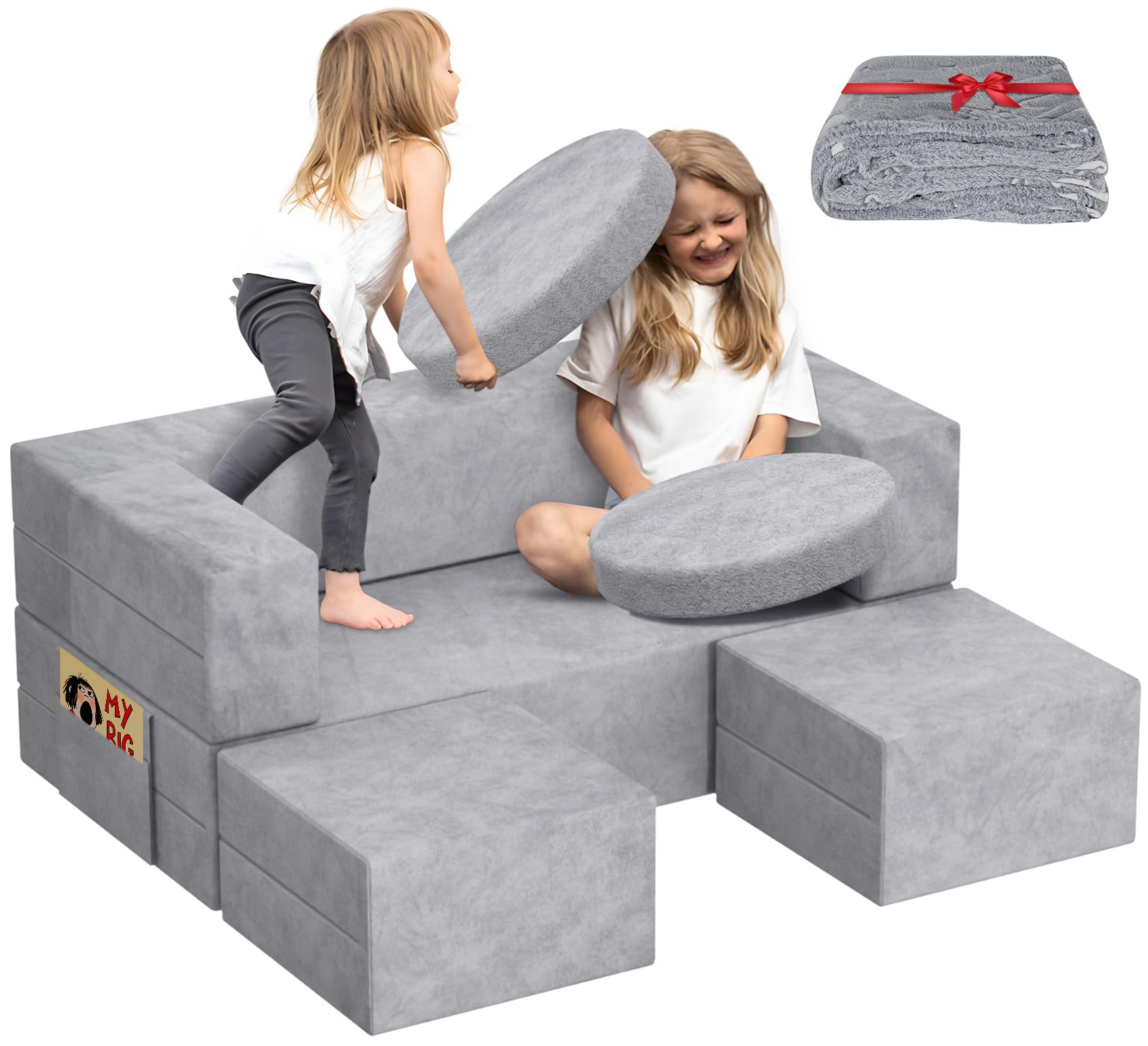 BIERUM Kids Play Couch - 6PCS Modular Sofa Set with Soft Blanket, Convertible Toddler Couch for Boys & Girls - Perfect for Playroom, Nursery, Daycare & Indoor Playtime - Durable Kids Furniture for Reading, Napping & Creative Play