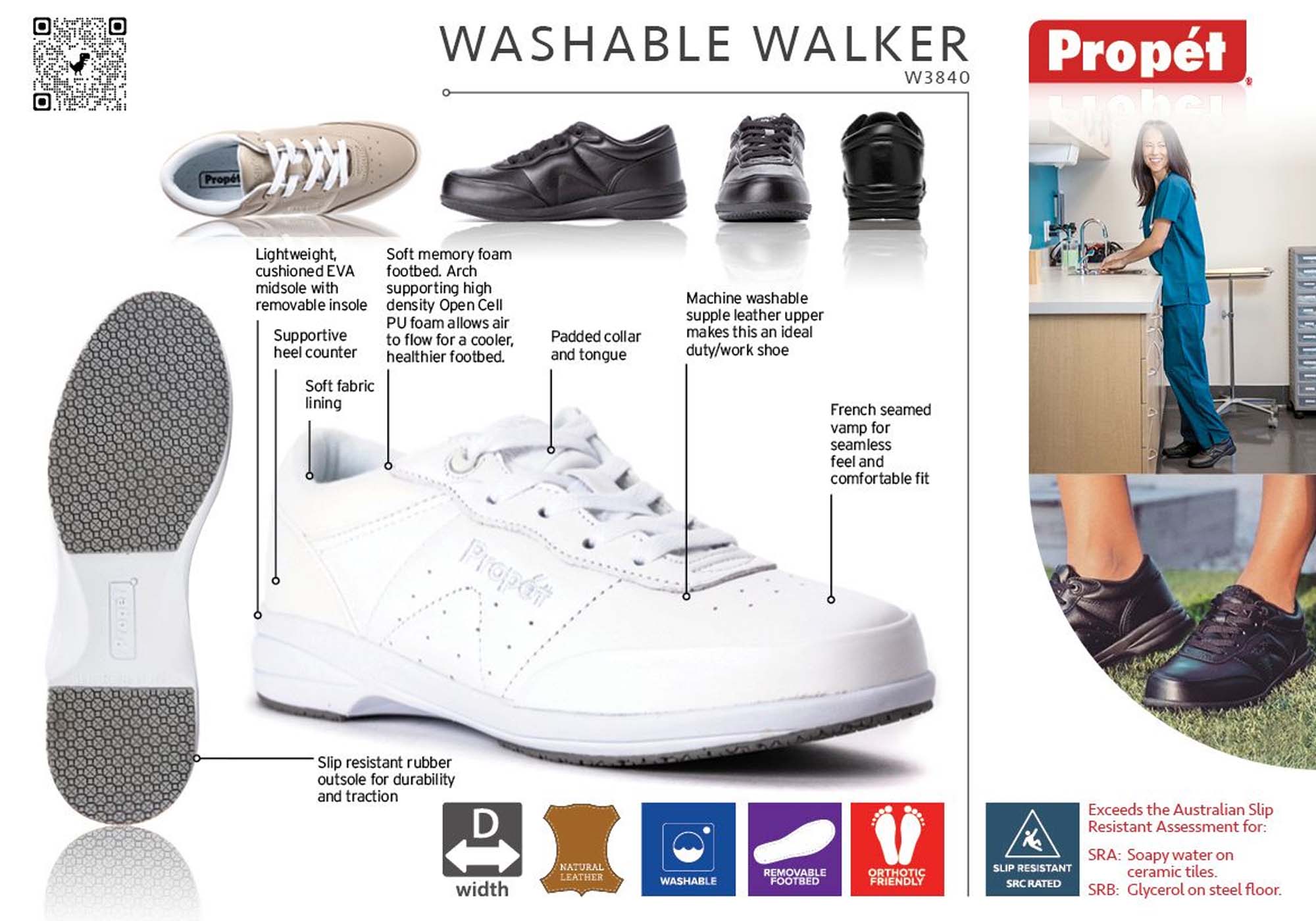 Propet Women's Washable Walker Leather Comfortable Wide Fit Shoes - Supportive & Breathable for All-Day Wear - Perfect for Nursing, Elderly Care & Post-Surgery Recovery