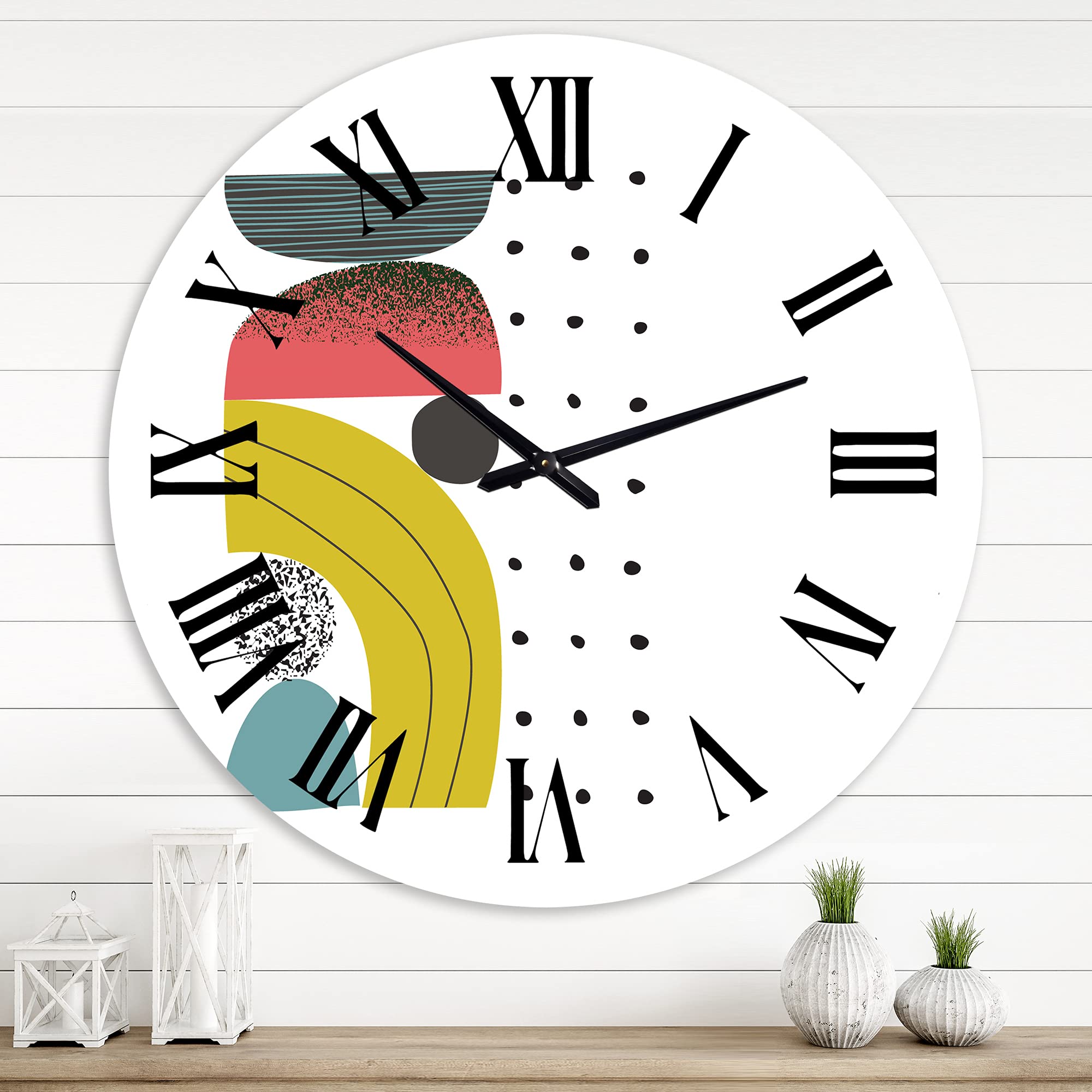 DesignQ Modern Large Wall Clock - Colorful Geometric Abstract Art Collage for Kitchen, Living Room & Office Decor | Silent Non-Ticking Quartz Clock for Home & Office Spaces