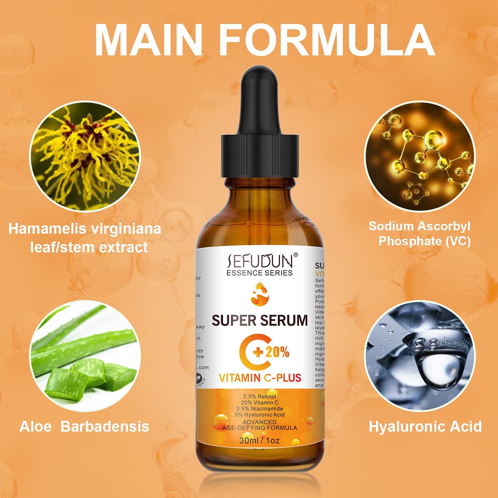 20% Vitamin C Serum with Hyaluronic Acid - Anti-Aging Face Serum for Brightening, Hydration & Wrinkle Reduction | Boosts Collagen, Fades Acne Marks & Dark Spots | Day & Night Skincare Routine for Glowing Skin