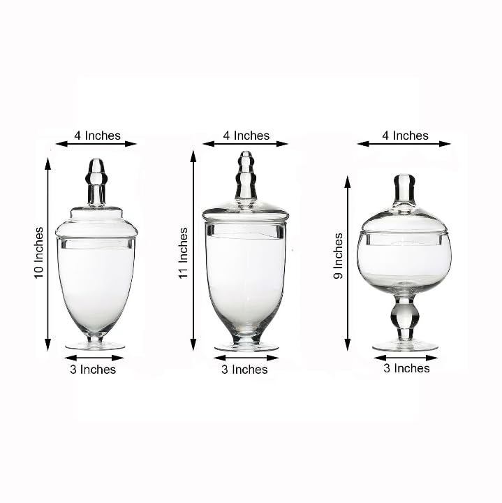 3-Pack Glass Apothecary Jars with Lids - Wedding Candy Buffet Containers for Party Favors & Home Decor - Perfect for Candy Display, Dessert Table, and Kitchen Storage