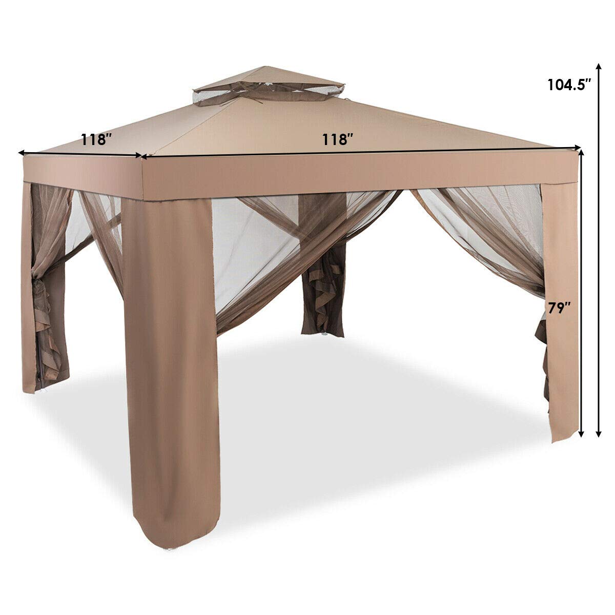Tangkula 10x10 Ft Outdoor Gazebo with Netting - Brown Patio Canopy Tent for Garden, Lawn, and Backyard - Perfect for Outdoor Parties, BBQ Gatherings & Relaxing in Your Yard