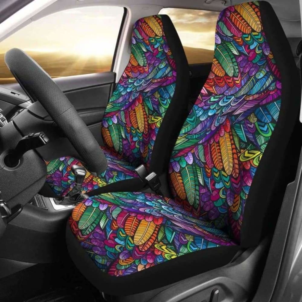 Boho Feathers Car Seat Covers for Cars, SUVs & Trucks - Stylish & Comfortable Bohemian Design - Perfect for Road Trips, Daily Commutes & Interior Decor