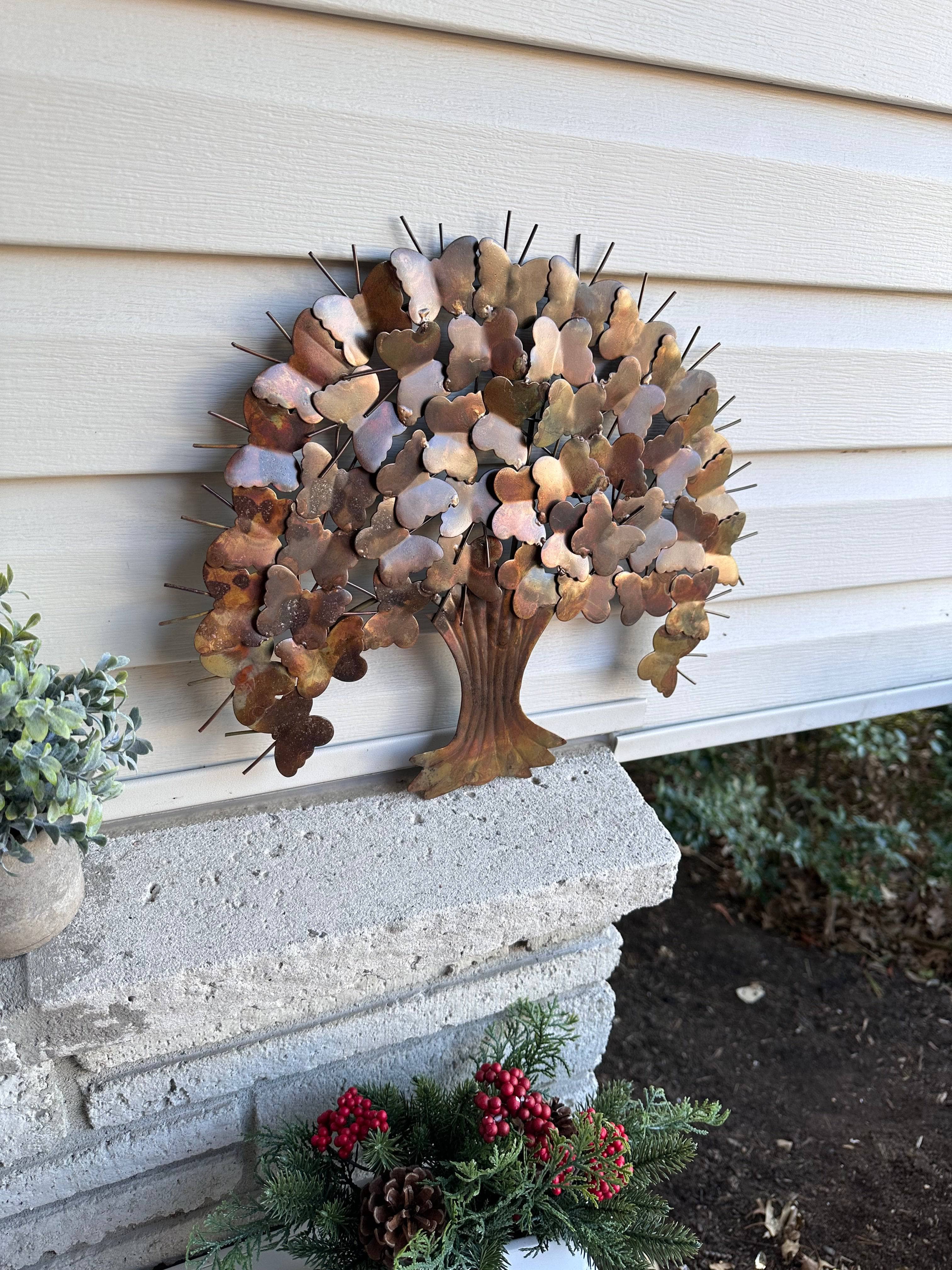 Butterfly Tree Wall Art - Handcrafted Flamed Metal Decor for Home & Office - 15 Inch Elegant Nature-Inspired Design for Living Room, Bedroom, or Nursery