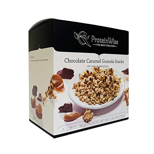 PROTEINWISE Chocolate Caramel Granola Snacks - High Protein, Whole Grain Rolled Oats, Low Fat, Cholesterol Free, Healthy Breakfast & Post-Workout Snack - 7/Box | Perfect for Weight Loss, Bariatric Diet & On-the-Go Nutrition