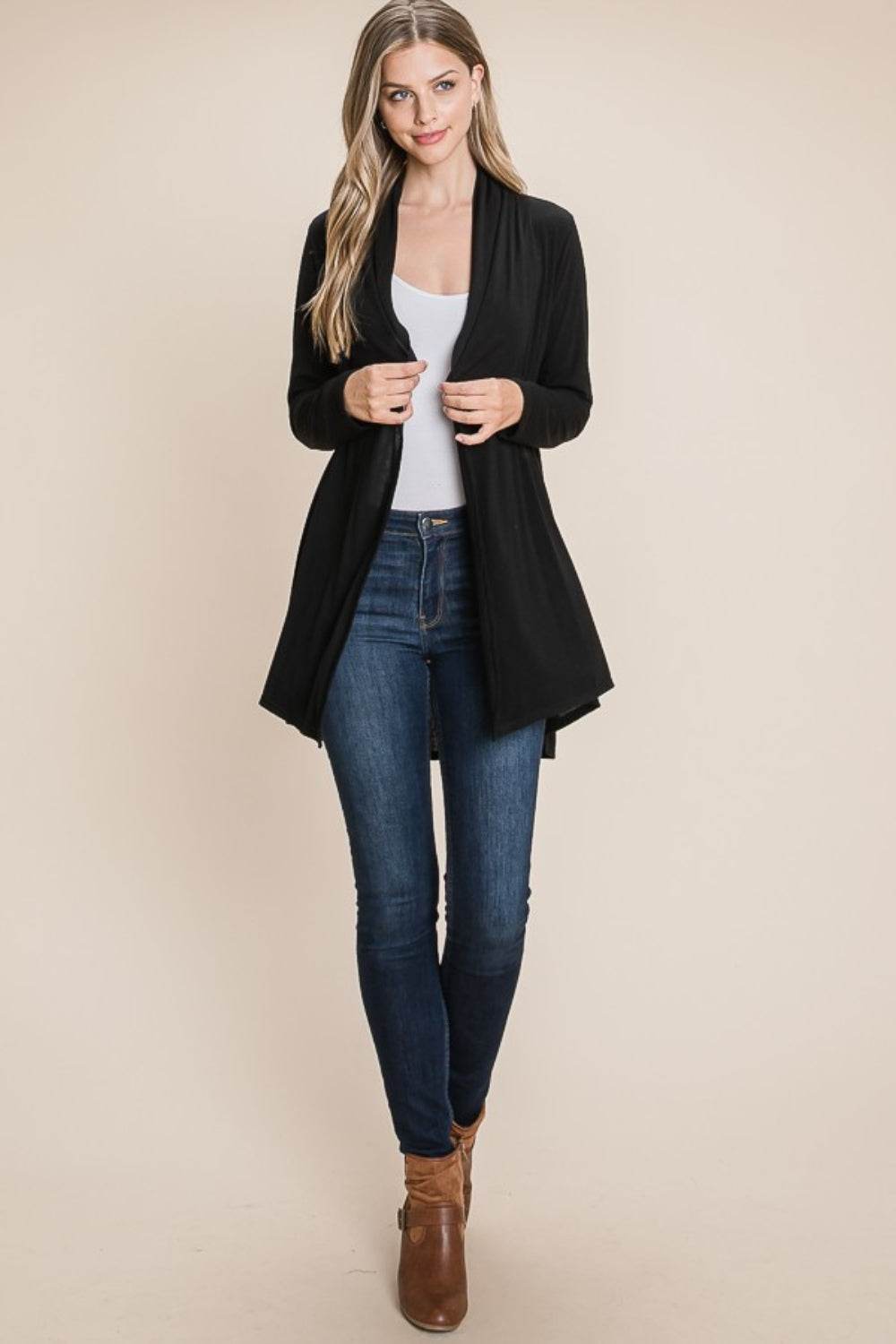 BOMBOM Women's Open Front Long Sleeve Cardigan Sweater - Lightweight Knit Wrap Cover Up for Fall & Winter, Perfect for Office, Date Night and Casual Outfits