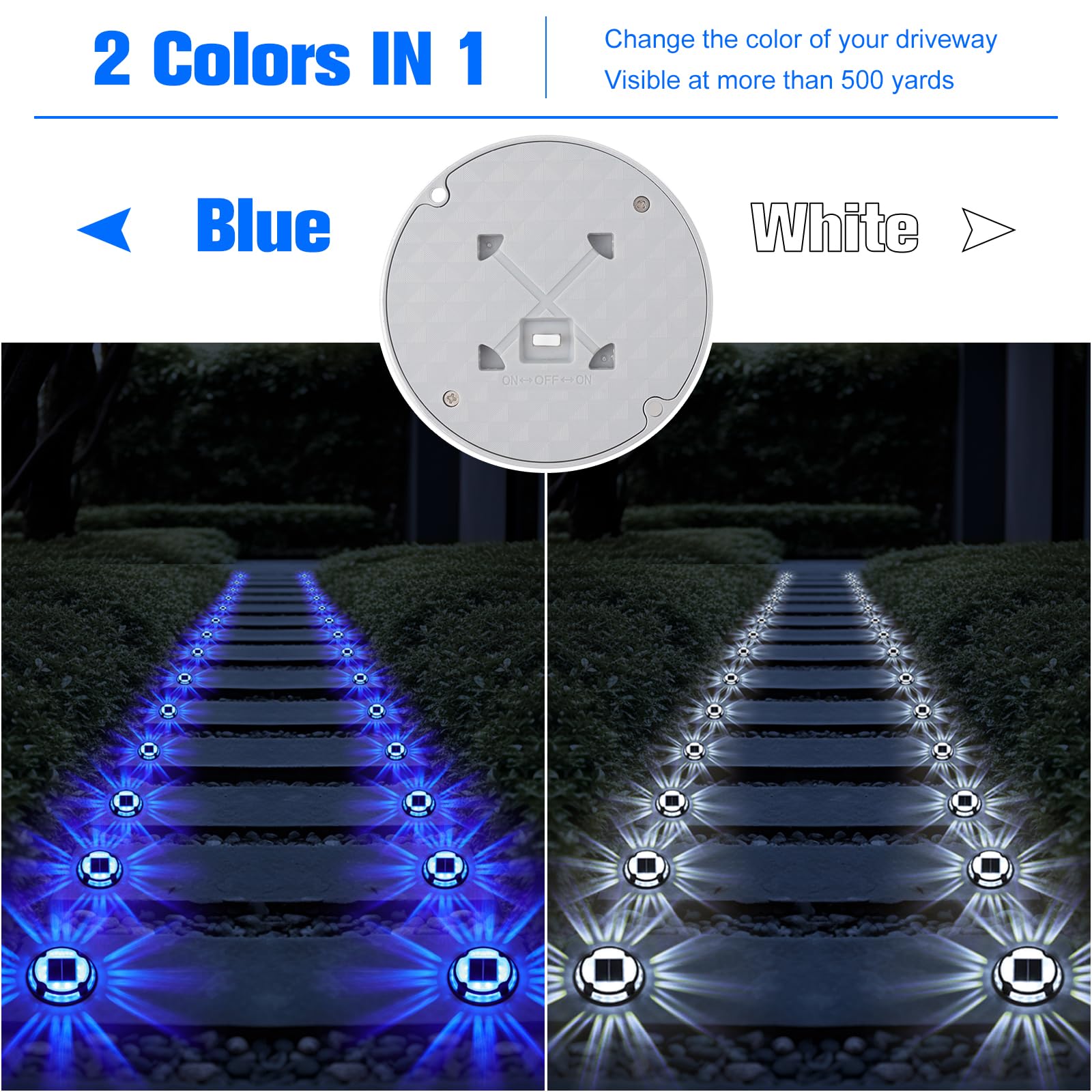 VOLISUN 16 Pack Solar Powered Outdoor Lights - Waterproof 2-in-1 Color (White/Blue) LED Pathway Lights for Deck, Driveway, Stairs & Garden - Weatherproof Step Lighting for Safety & Ambience