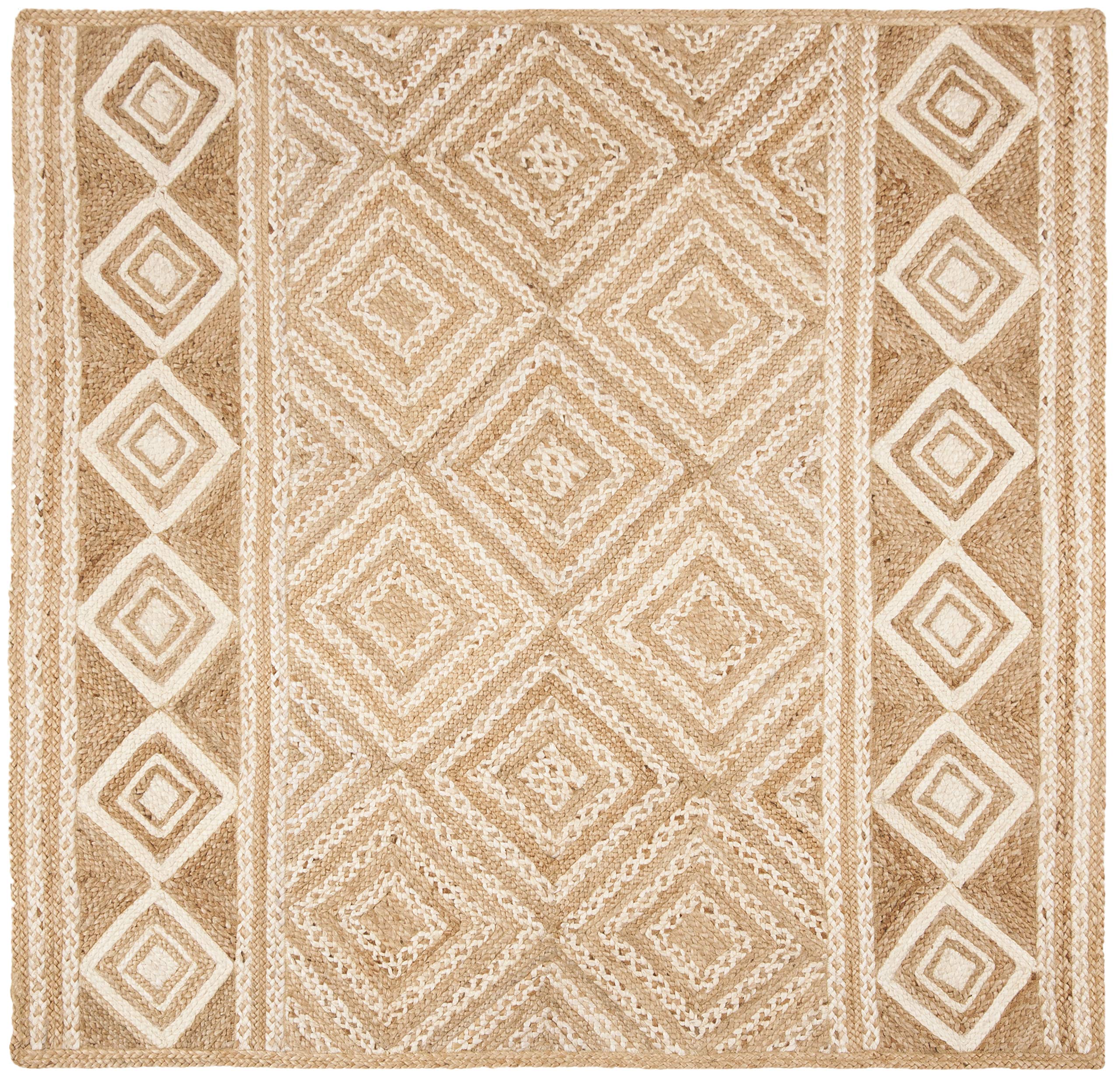 SAFAVIEH Natural Fiber Collection 6'x6' Square Ivory NF880B Handmade Moroccan Boho Tribal Jute Area Rug - Perfect for Living Room, Bedroom & Boho Decor