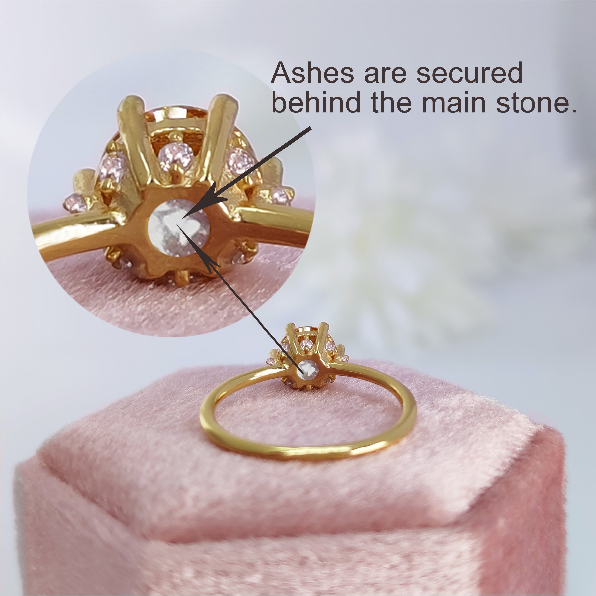 Rose Promise: Round Cut Moissanite Ashes Ring for Women - Elegant Memorial Jewelry for Loved Ones | Perfect for Remembrance, Sympathy Gifts & Special Occasions