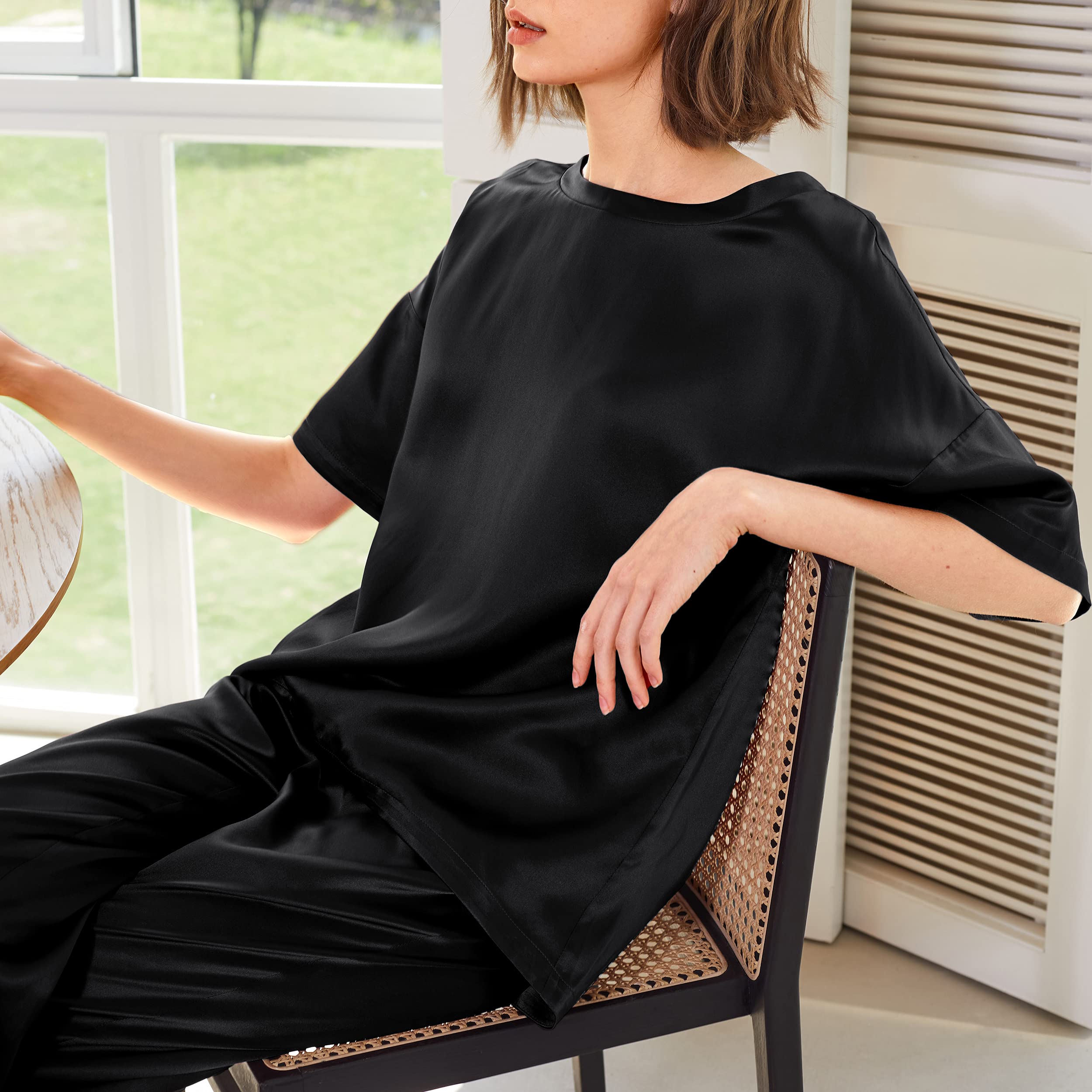 Mommesilk 100% Mulberry Silk Pajama Set for Women - Half Sleeve Summer Sleepwear | Machine Washable Silk Pjs for Comfort & Luxury | Perfect for Nighttime Relaxation & Spa Days