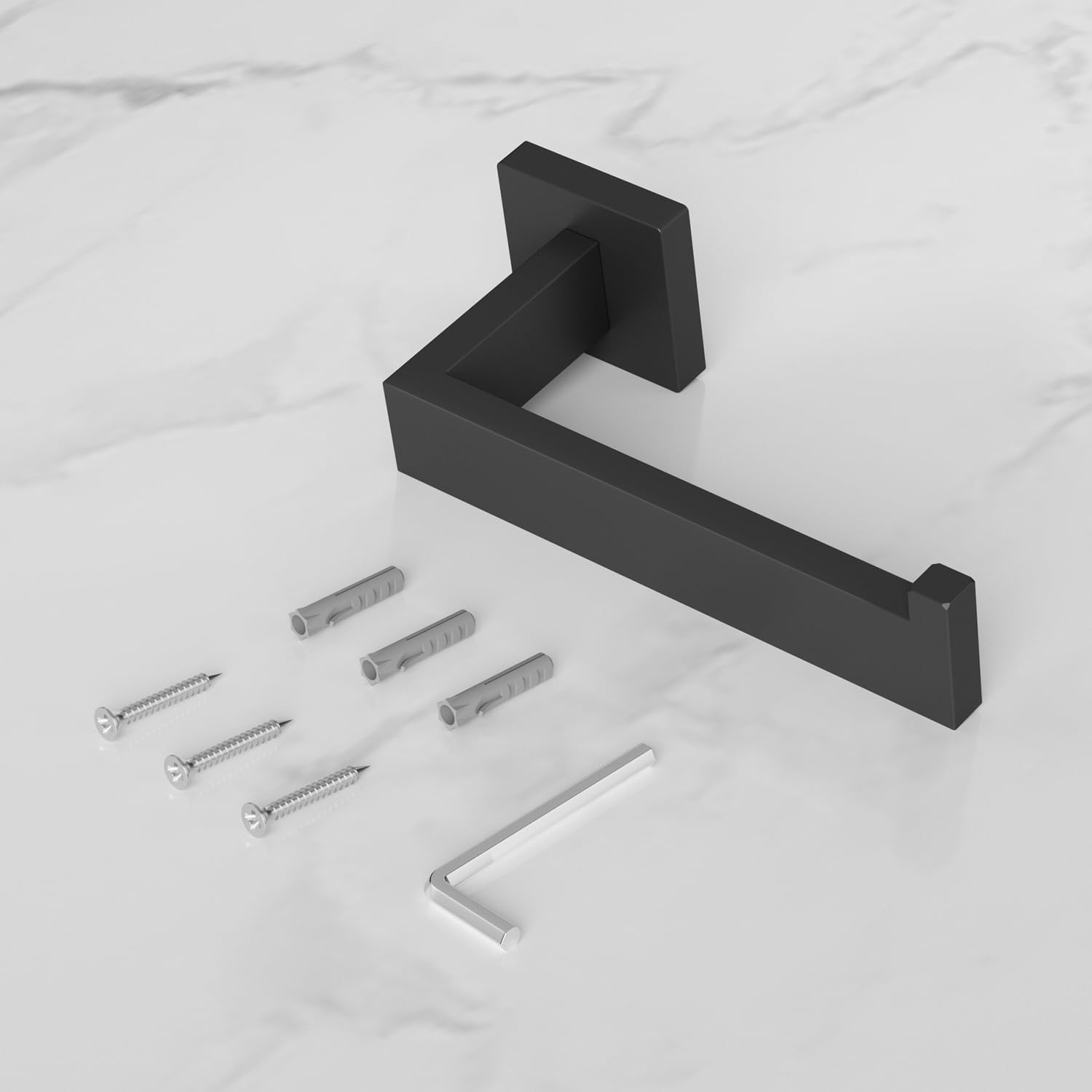 Wall Mounted Matte Black Toilet Paper Holder - SUS 304 Stainless Steel Rustproof & Waterproof Bathroom Tissue Roll Stand - Square Design with 360° Rotation - Perfect for Home, Office & RV Bathrooms