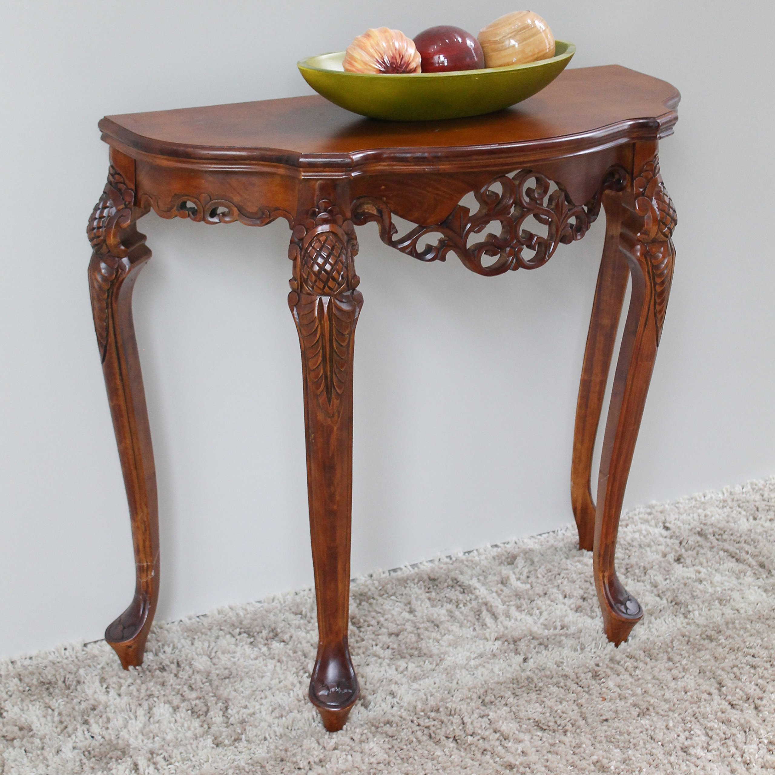 Half Moon Wood Console Table - Solid Wood Entryway Sofa Table with Storage Shelf | Perfect for Living Room, Hallway, or Bedroom Decor