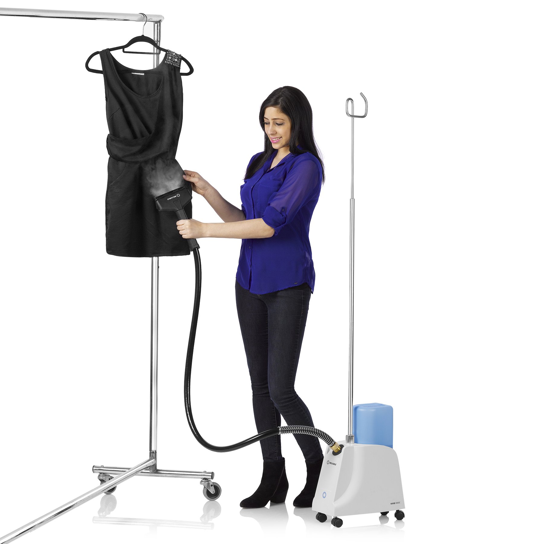 Vivio 100GC Professional Fabric Steamer - 1300W Heavy Duty Garment Steamer with 1 Gallon Tank, Anti-Spill Cap & Removable Brush | Thicker PVC Steam Head for Faster Wrinkle Removal | Easy-Roll Casters & Flexible Hose for Home and Commercial Use | Perfect for Clothing Stores, Tailors, and Home Laundry Care