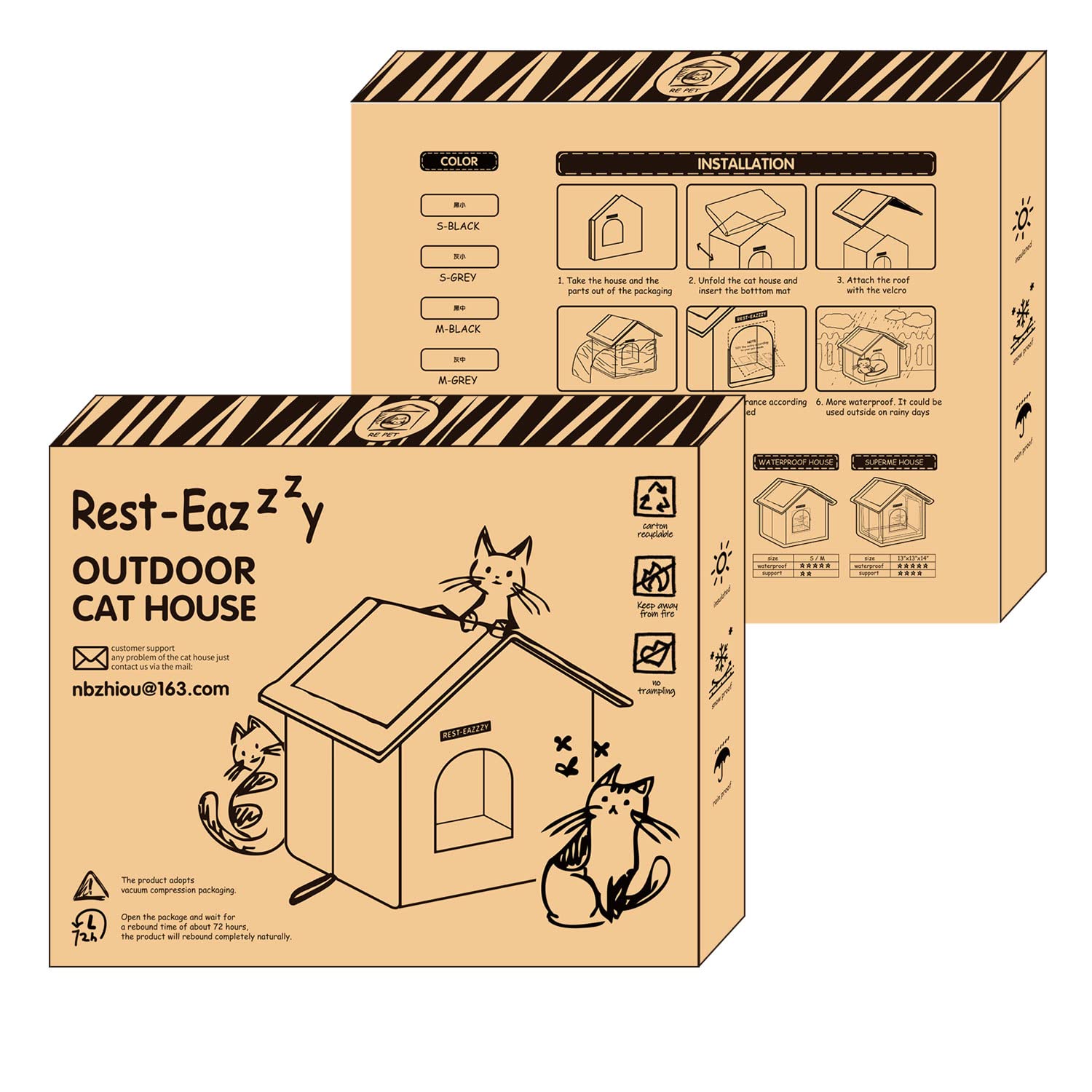 **Weatherproof Insulated Outdoor Cat House - Self-Warming Winter Shelter for Feral Cats with Mat & Clip, Easy Assembly (Grey, Waterproof, Size S) - Perfect for Backyards, Porches & Cold Weather Protection**