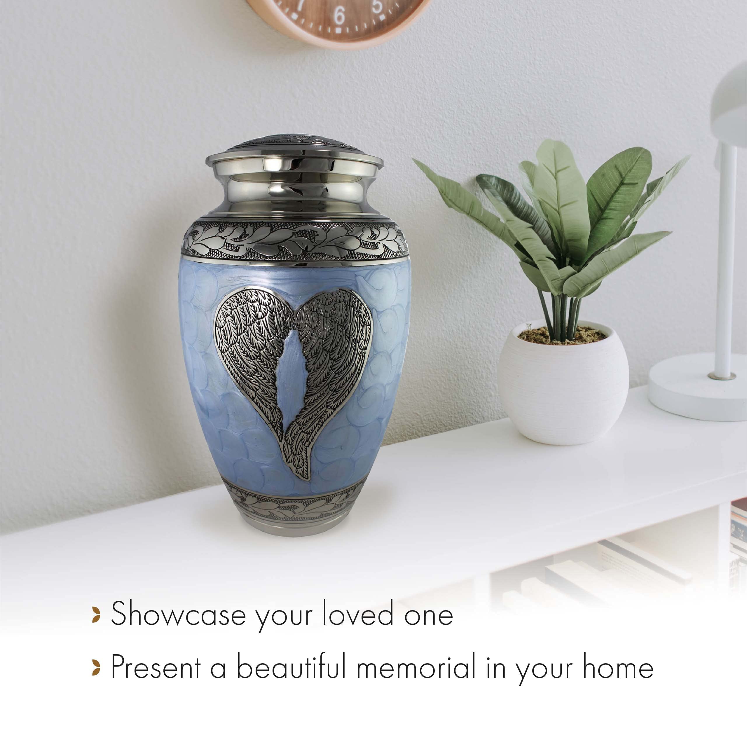 Blue Angel Cremation Urn for Adult Male Ashes - Personalized Handcrafted Memorial Urn for Human Ashes - Decorative Large Keepsake Urn for Funeral, Home Memorial & Remembrance Ceremonies