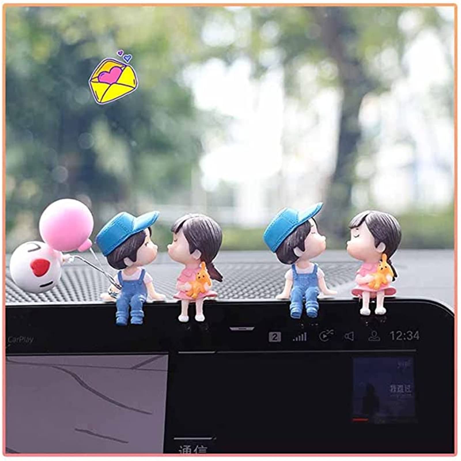 Adorable Couple Car Interior Decor - 4 Pairs Cute Cartoon Couple Ornaments for Dashboard & Windshield - Perfect Romantic Car Accessories for Couples, Valentine's Day Gifts & Newlyweds